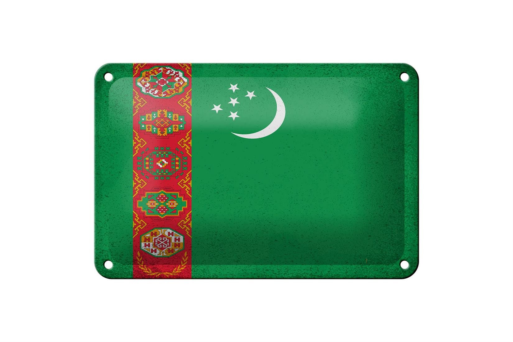 Femer GmbH Metallschild Flagge Turkmenistan 18x12cm Flag Vintage, (1 St), gewölbte Oberfläche, abgerundete Ecken, umgeschlagene Kanten