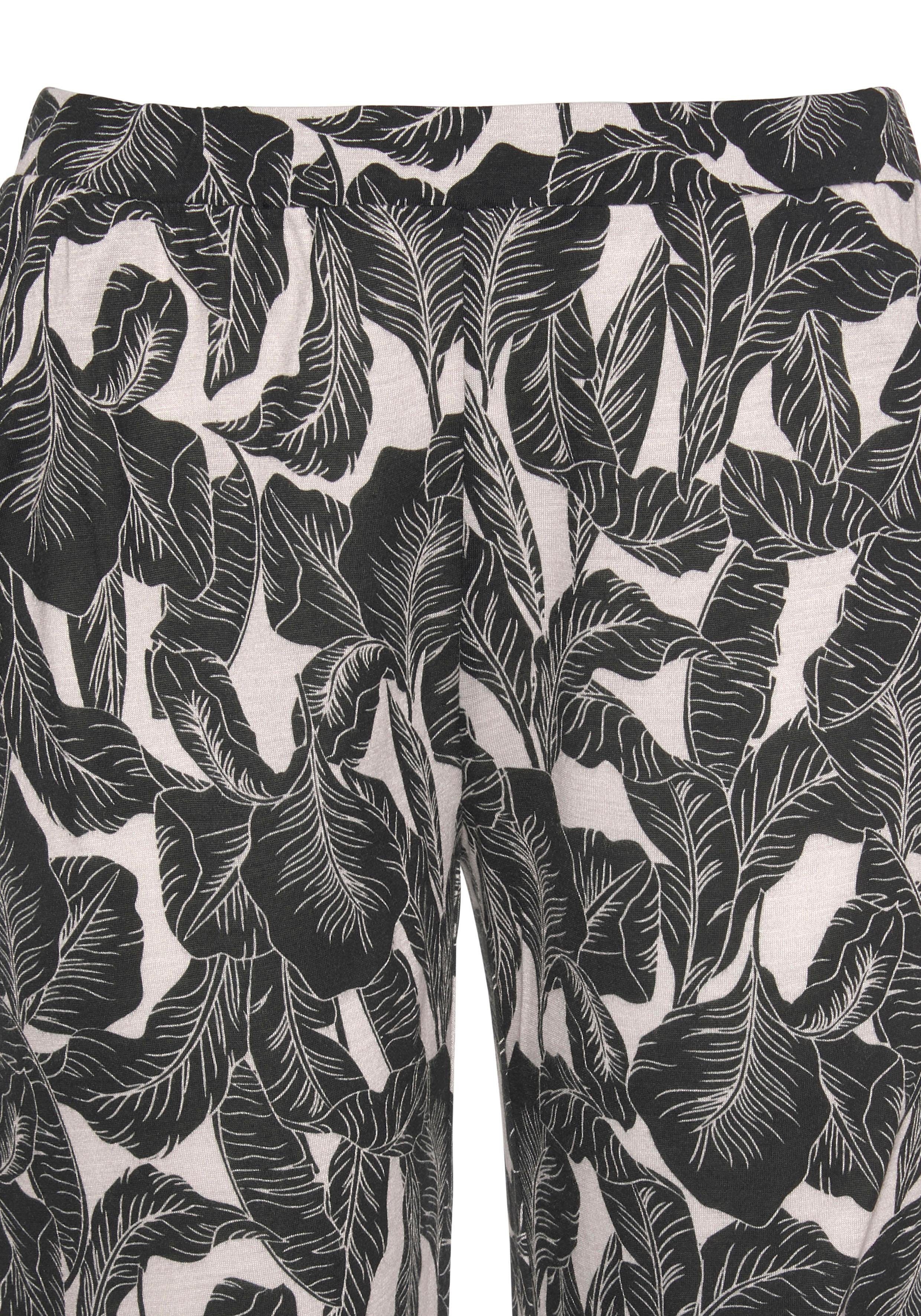 mit Pyjama Stück) Leaf-Print (2 1 tlg., schwarz-gemustert LASCANA
