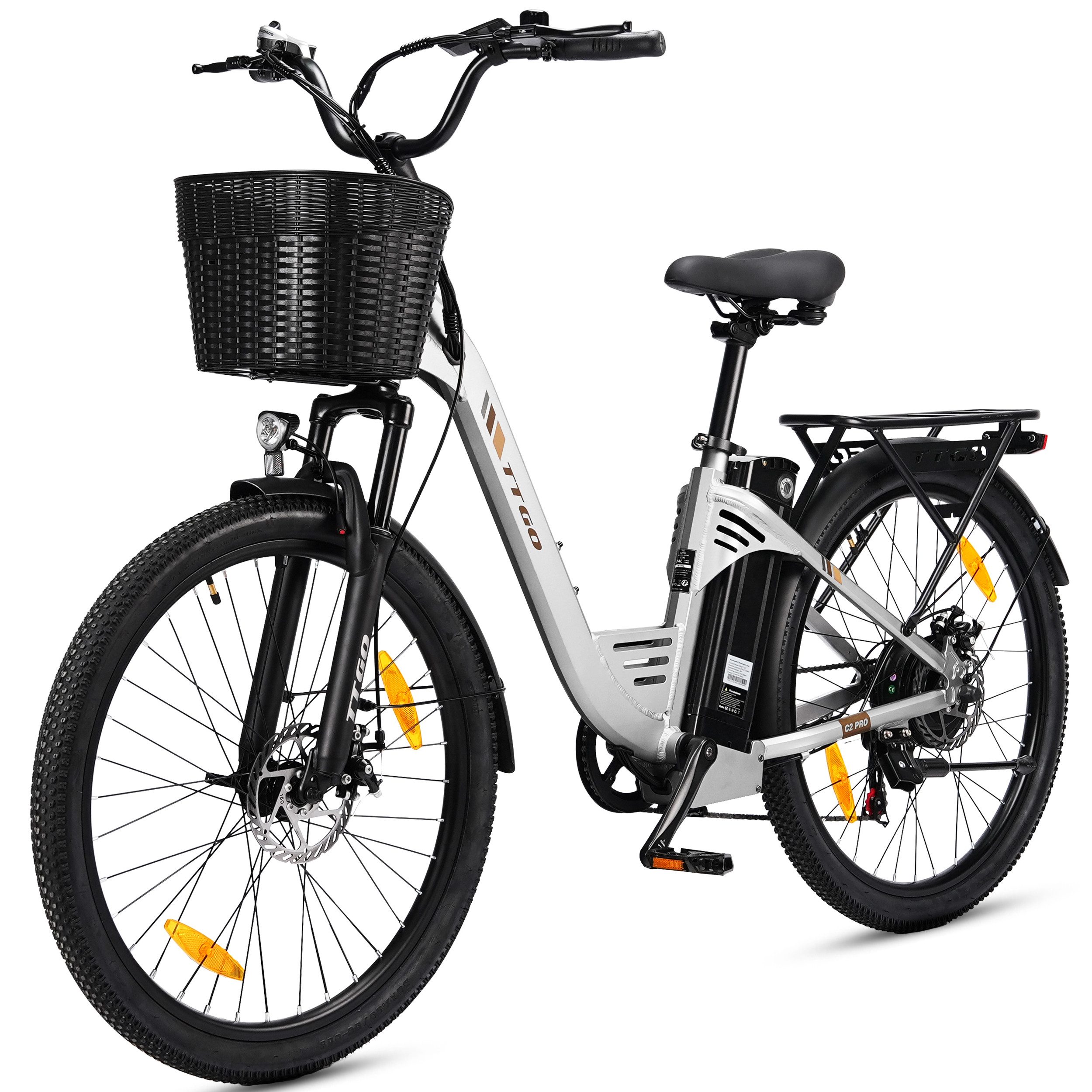 TTGO E-Bike Cityrad C2 Pro 720WH 20Ah 6Gänge 26 Zoll Pedelec CE Damen und Herren, 7 Gang Shimano, Kettenschaltung, Heckmotor, (mit abnehmbarem Akku, mit Akku-Ladegerät, mit Akku-Schlüssel)