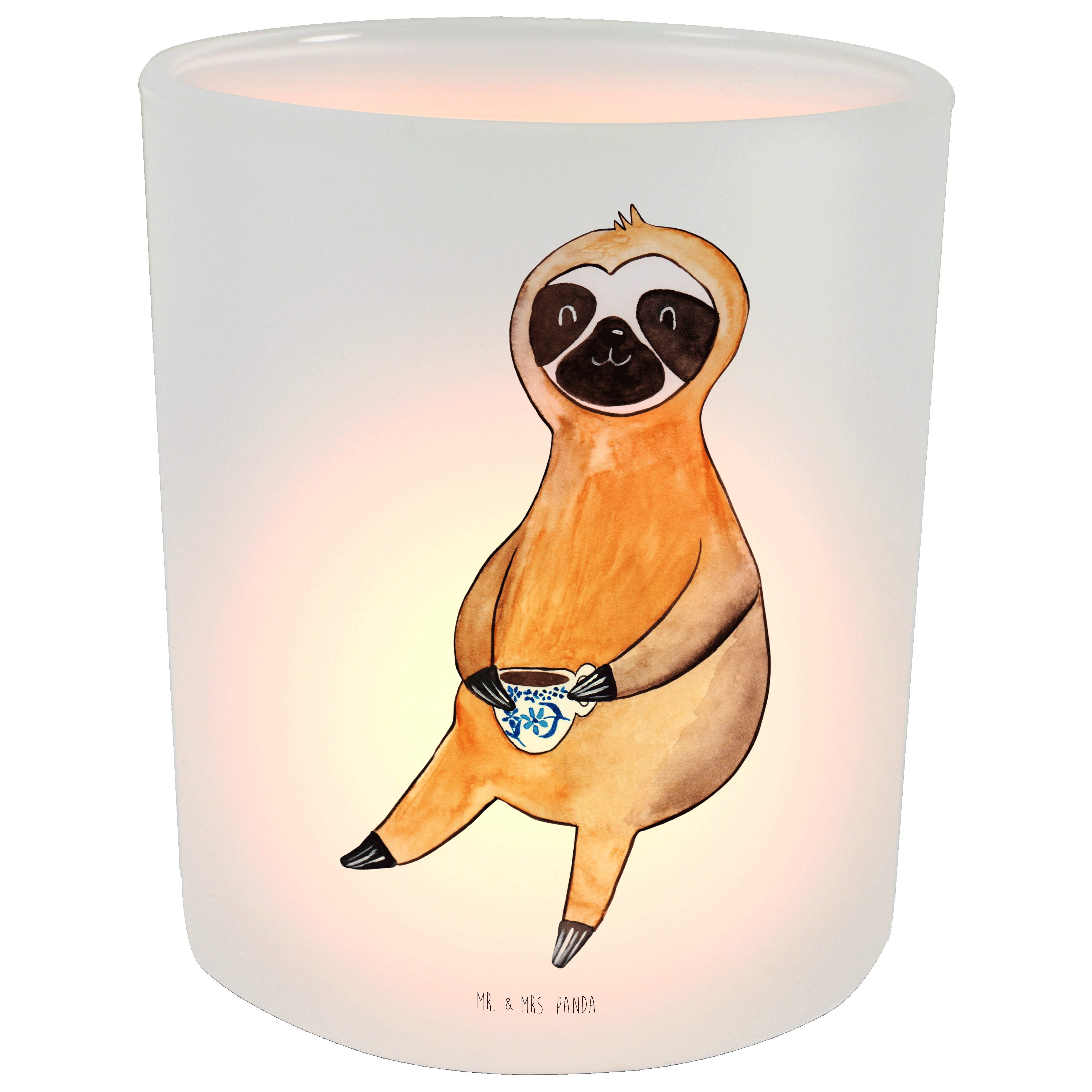 Gesche Geschenk, - (1 Faultier Windlicht Kerzenglas, Transparent Kaffee - Mr. Mrs. St) Faultier & Panda