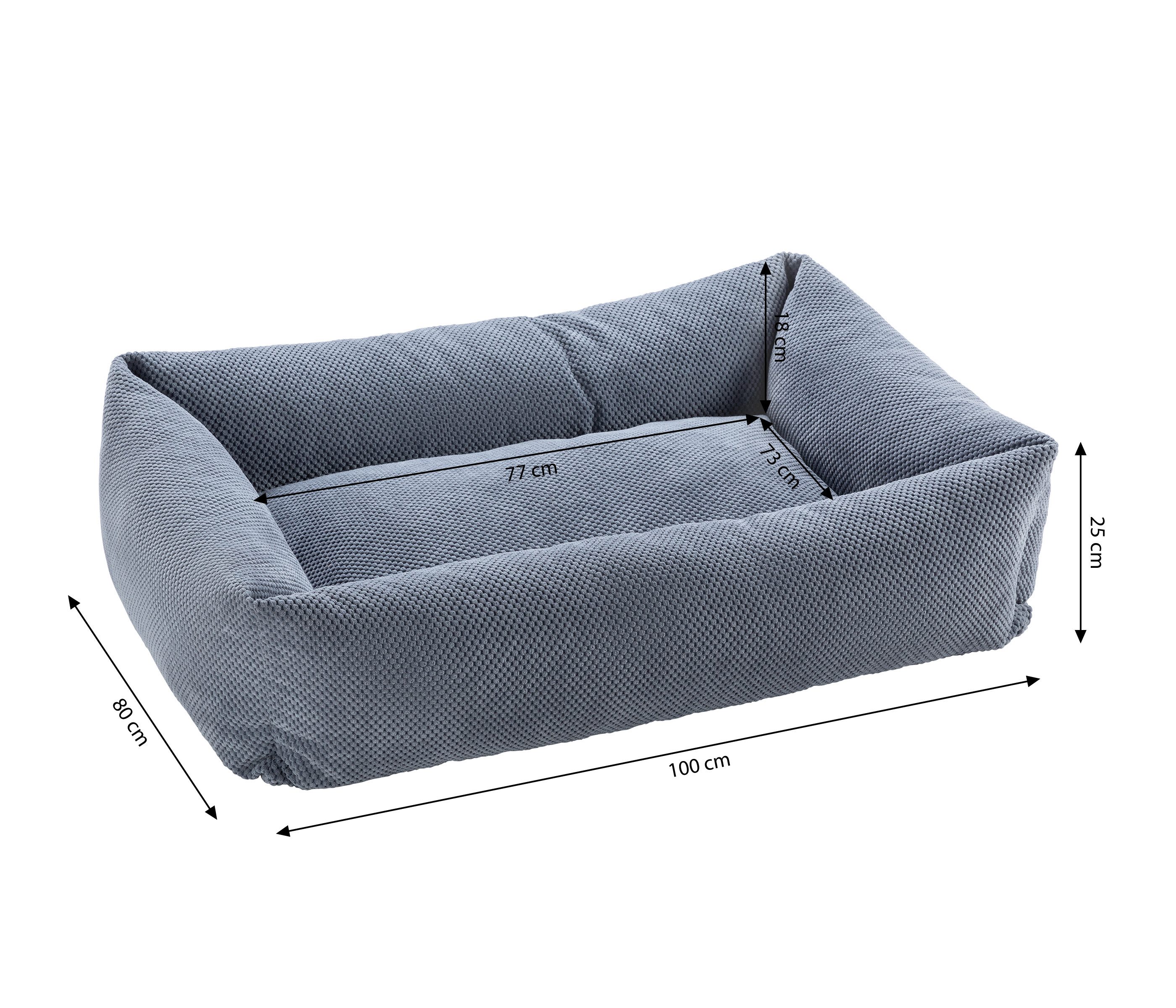 Dehner Tierbett Premium Hundebett Kenai, rechteckig,100 x 25 x 80 cm, grau / blau, pflegeleichtes und waschbares Hundekissen, Tiergröße L