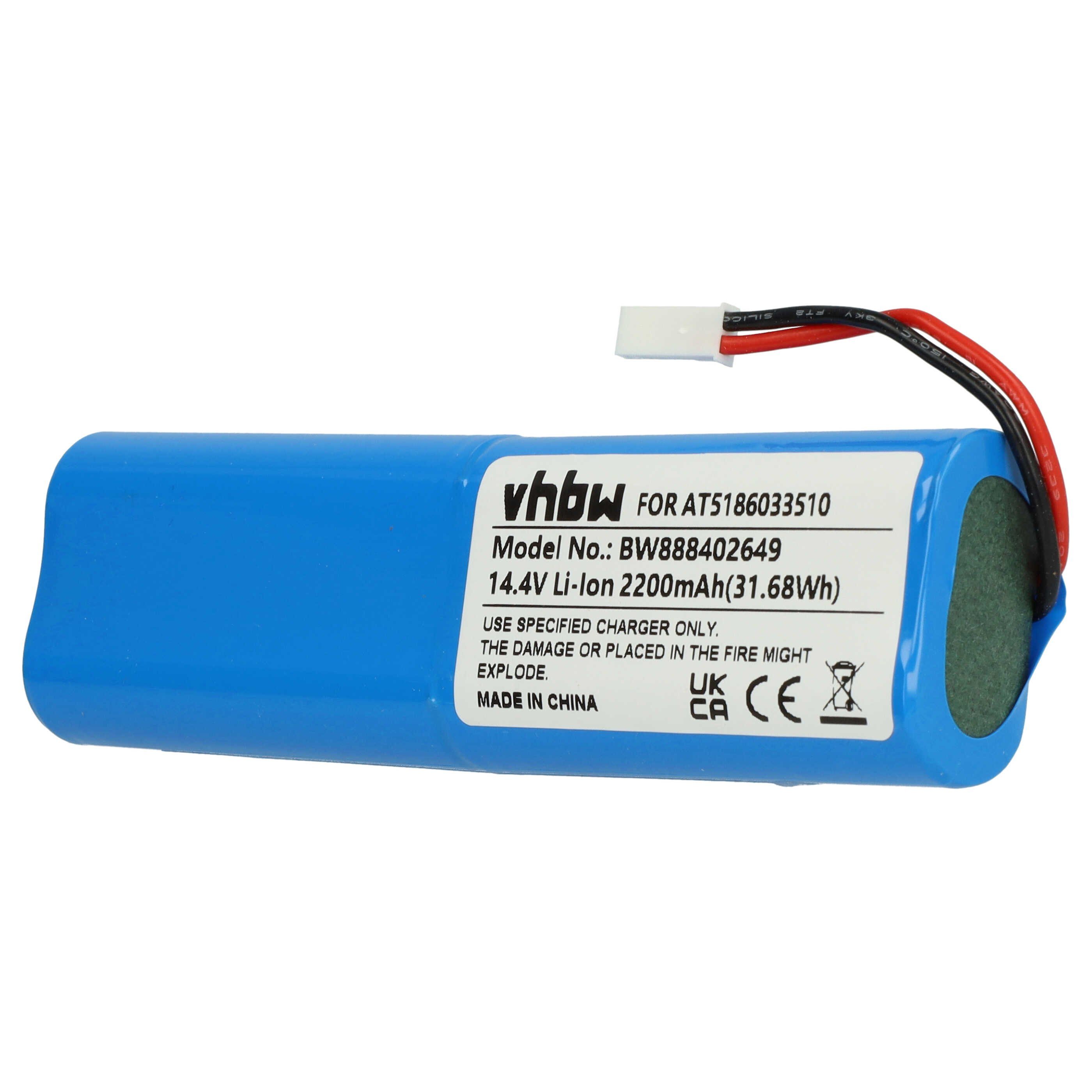 vhbw Akku Ersatz für Ariete AT5186033510 für Staubsauger / Saugroboter Staubsauger-Akku Akku Li-Ion 2200 mAh (14,4 V, 1 St), Leistungsfähiger Austausch-Akku für Ihren Saugroboter