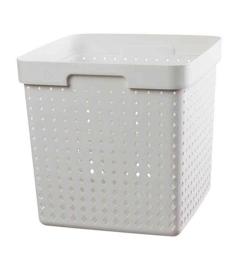 Aufbewahrungsbox SEOUL, B 29,6 x H 29,6 cm, Weiß, Kunststoff, Stapelbar, mit Diamantlochung, ohne Deckel