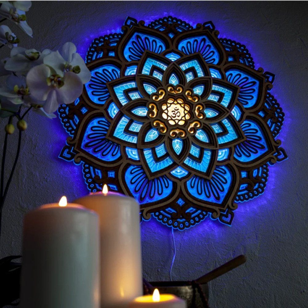 XDOVET Lichterkette Nachtlicht,Hölzernes Mandala Lotus Yoga Licht,7 Farbenfrohe LED, -Leuchten Dekorativer Lampe Home Ambient Lighting Dekoratives Licht 1