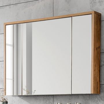 Lomadox Spiegelschrank HARLOW-56 Badezimmer- mit Beleuchtung 100 cm breit Eiche Dekor, 100/75-80/16