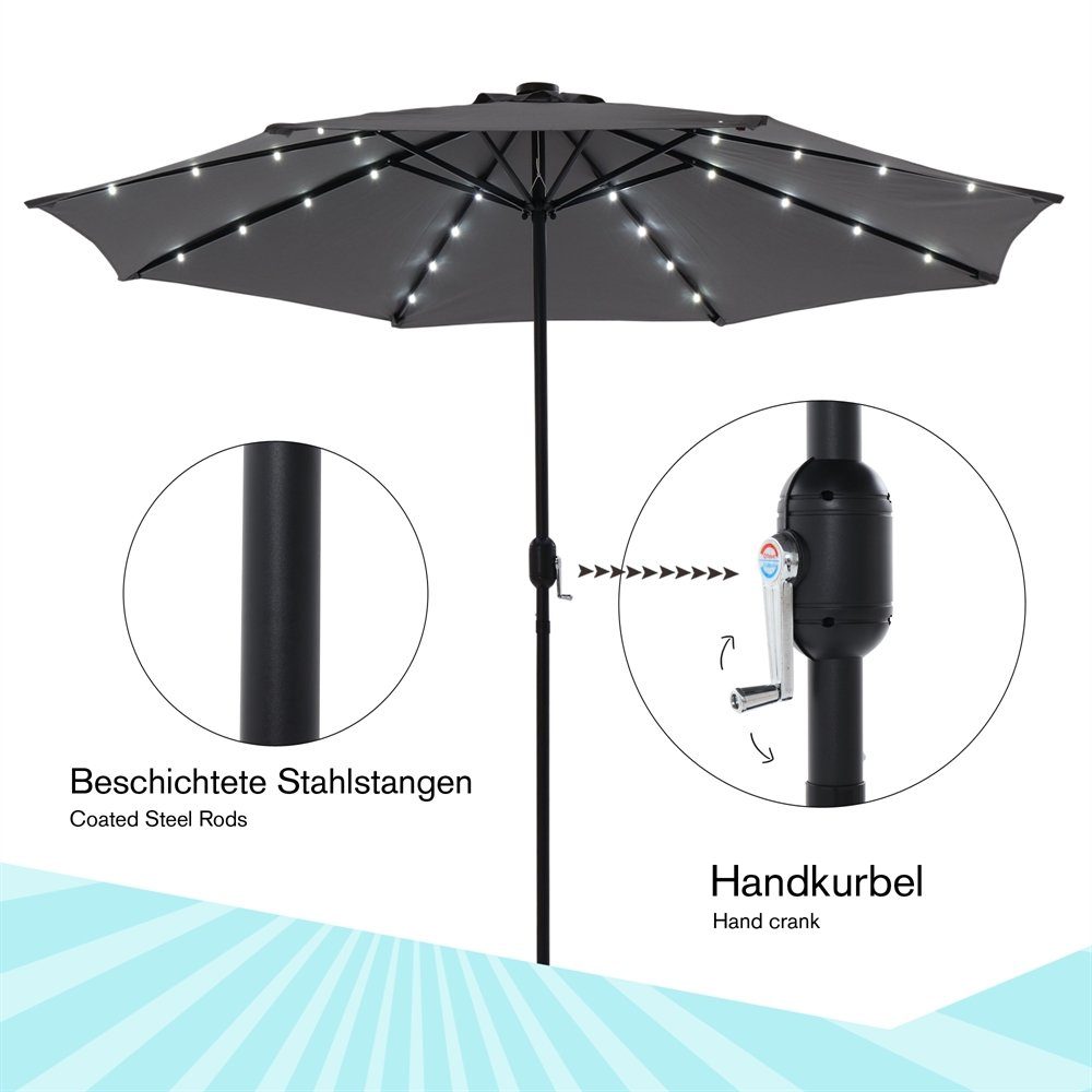 Feel2Home Sonnenschirm Sonnenschirm Marktschirm Ø3m LED Beleuchtung Strandschirm grau/beige, LxB: 300,00x300,00 cm, Stück, Premium-Sonnenschirm, LED-Beleuchtung – Bild 4 von 5