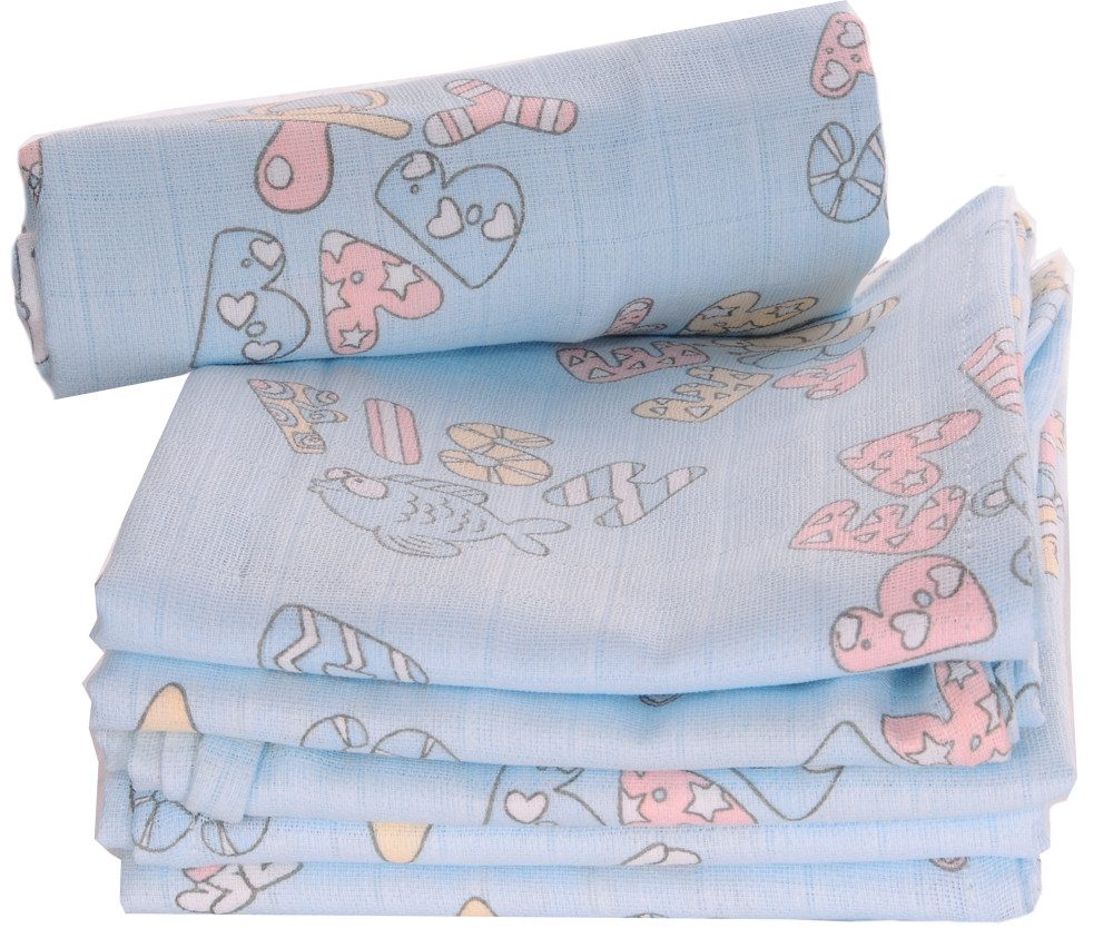 La Bortini Stoffwindeln 10er Pack Stoffwindeln Mullwindeln Babytücher Baby Spucktücher, weich, atmungsaktiv, in Blau mit Baby-Schriftung