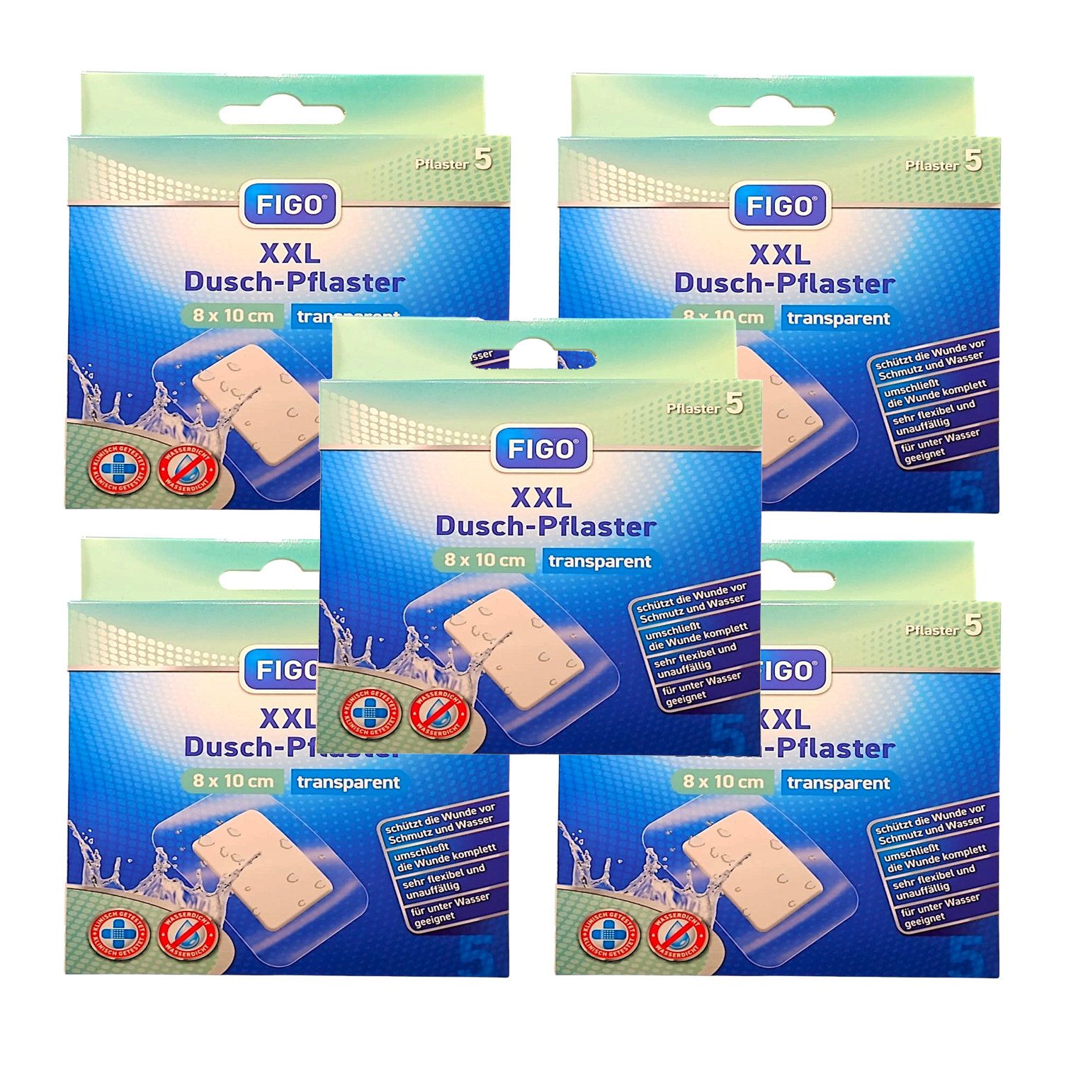what the shop Wundpflaster FIGO XXL Dusch-Pflaster – 5 Stück, 8×10 cm, transparent & wasserfest (5 St), Wasserfester Wundschutz beim Duschen
