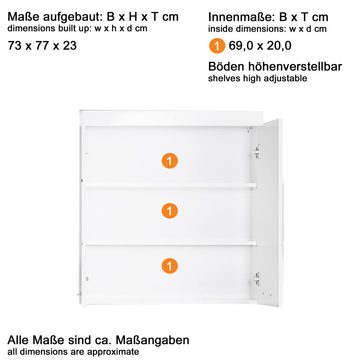 Lomadox Hängeschrank ALTENA-19 Badezimmer in Weiß Hochglanz, B/H/T: ca. 73/77/23 cm