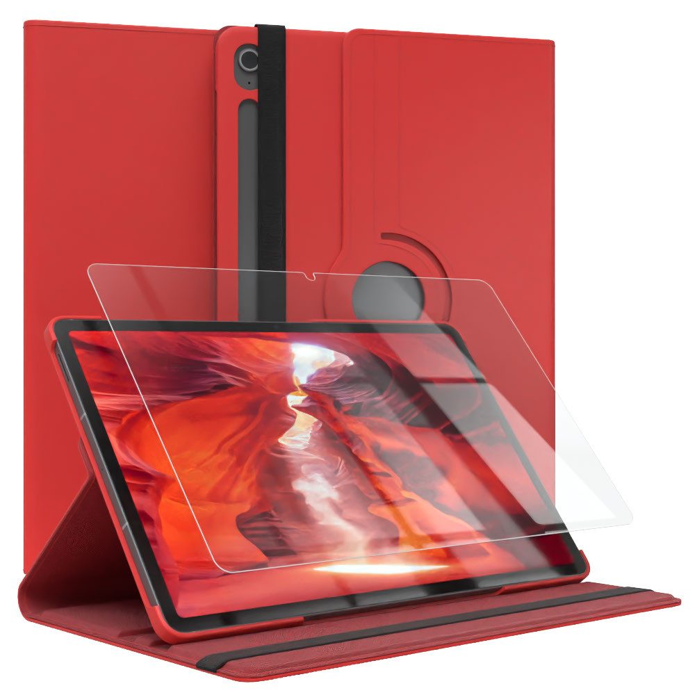 EAZY CASE Tablet-Hülle Rotationcase für Galaxy Tab S10 FE Plus mit Glas 13,1 Zoll, Tabletcase Smart Displayfolie kratzfest Hülle aufstellbar drehend Rot