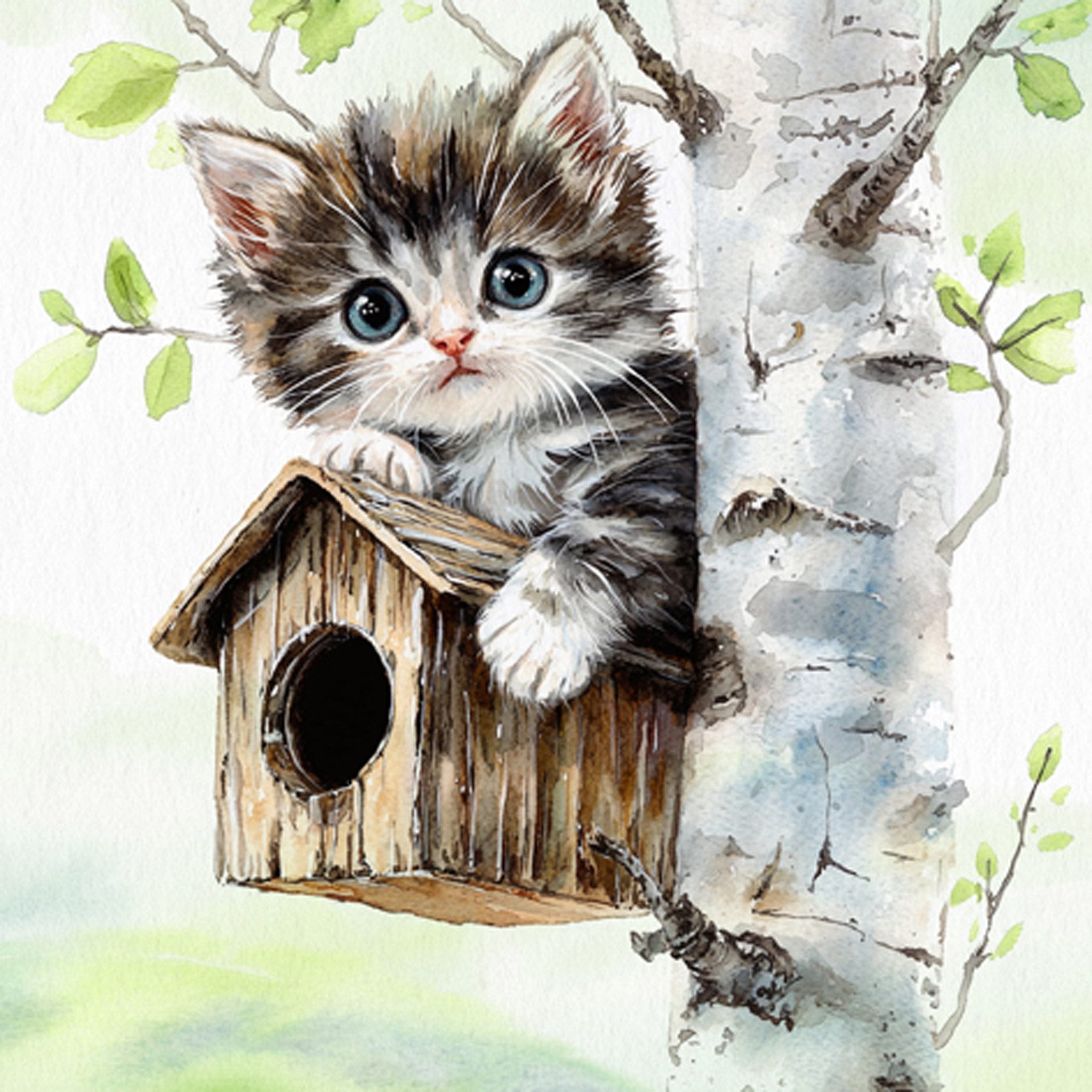 ti-flair Papierserviette, Servietten Papier 33x33cm 3-lag. mit Kätzchen & Vogelhaus Motiv 20 Stk
