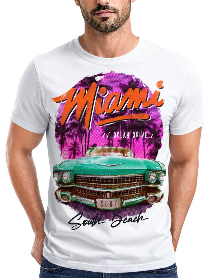 Neverless Print-Shirt Herren T-Shirt Miami Ocean Drive South Beach Oldtimer Retro Fashion mit Print