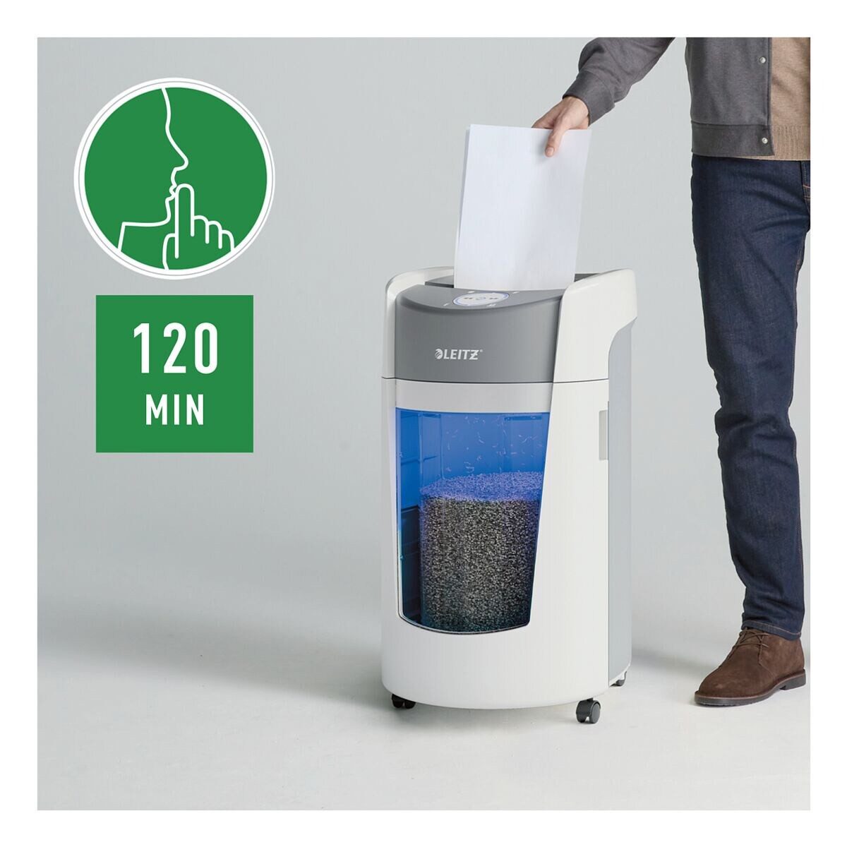 LEITZ Aktenvernichter OptiMax Office, Mikroschnitt 2x 5 mm, bis 10 Blatt, 35 Liter