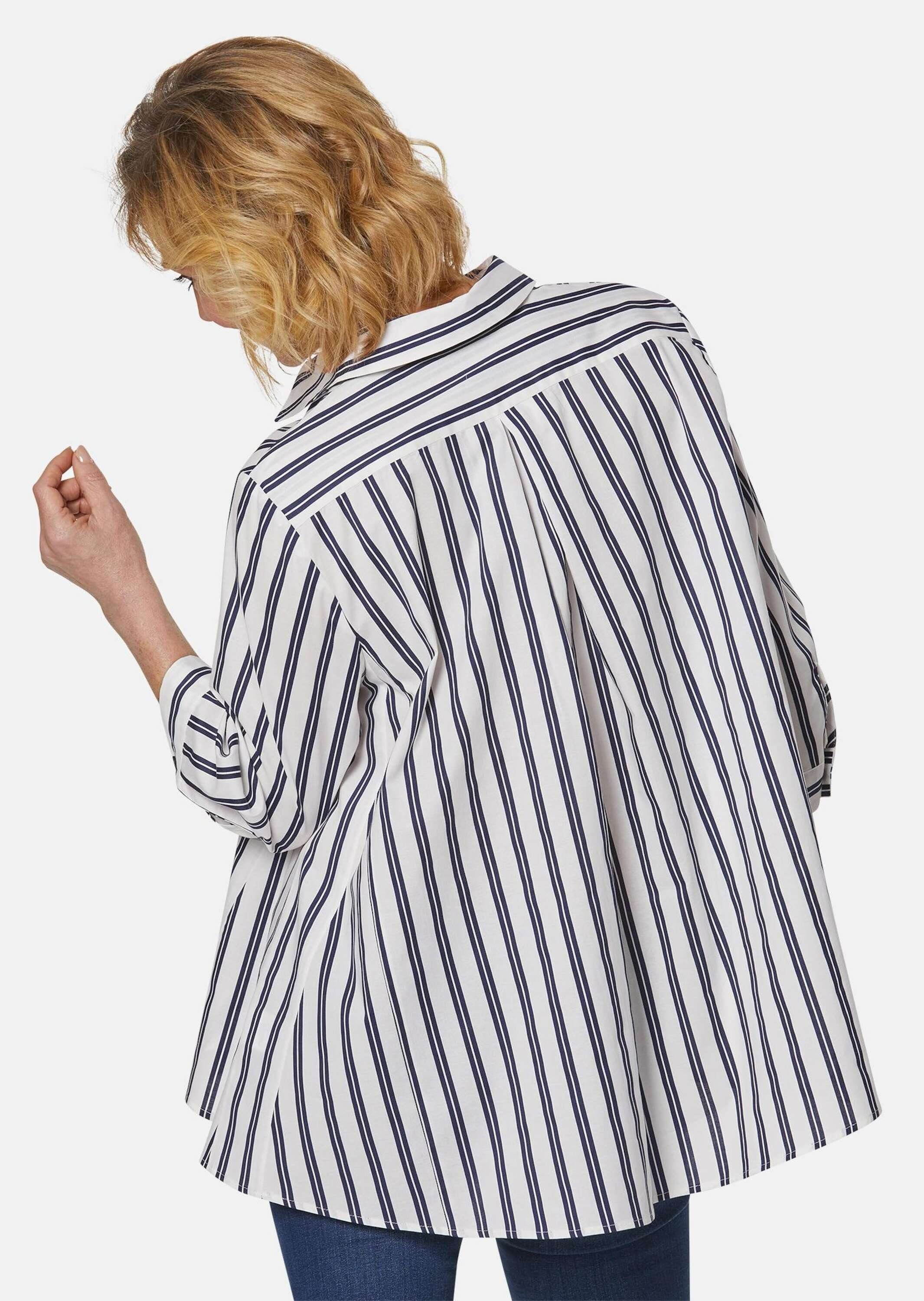 GOLDNER Klassische Bluse Baumwoll-Bluse 3/4-Arm Streifen Sportiver Doppelstreifen, klassischer Hemdkragen, breiter Abschluss – Bild 3 von 5