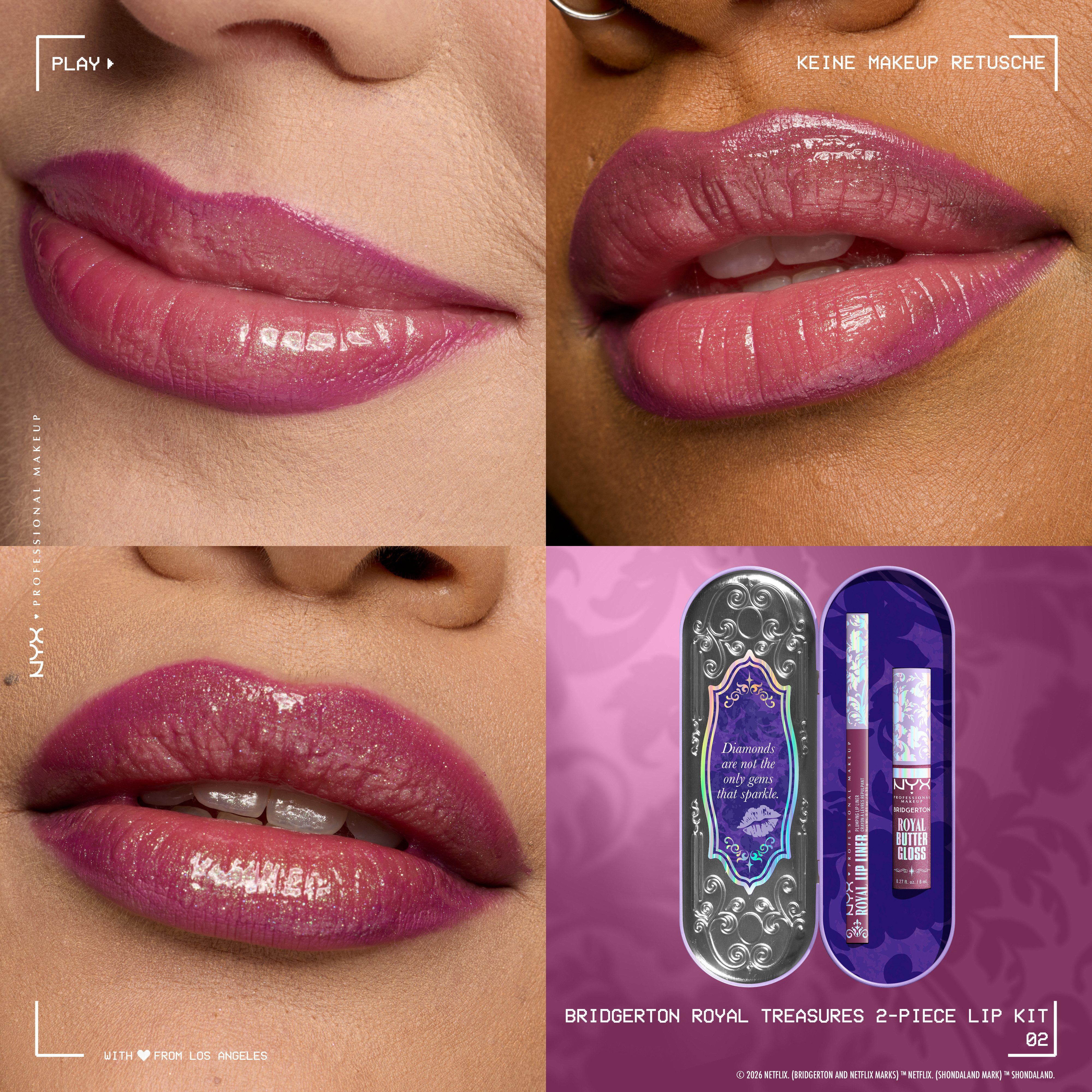 NYX PROFESSIONAL MAKEUP Schmink-Set BRIDGERTON ROYAL TREASURES LIP KIT, 2-tlg., Royal Butter Gloss und Royal Lip Liner