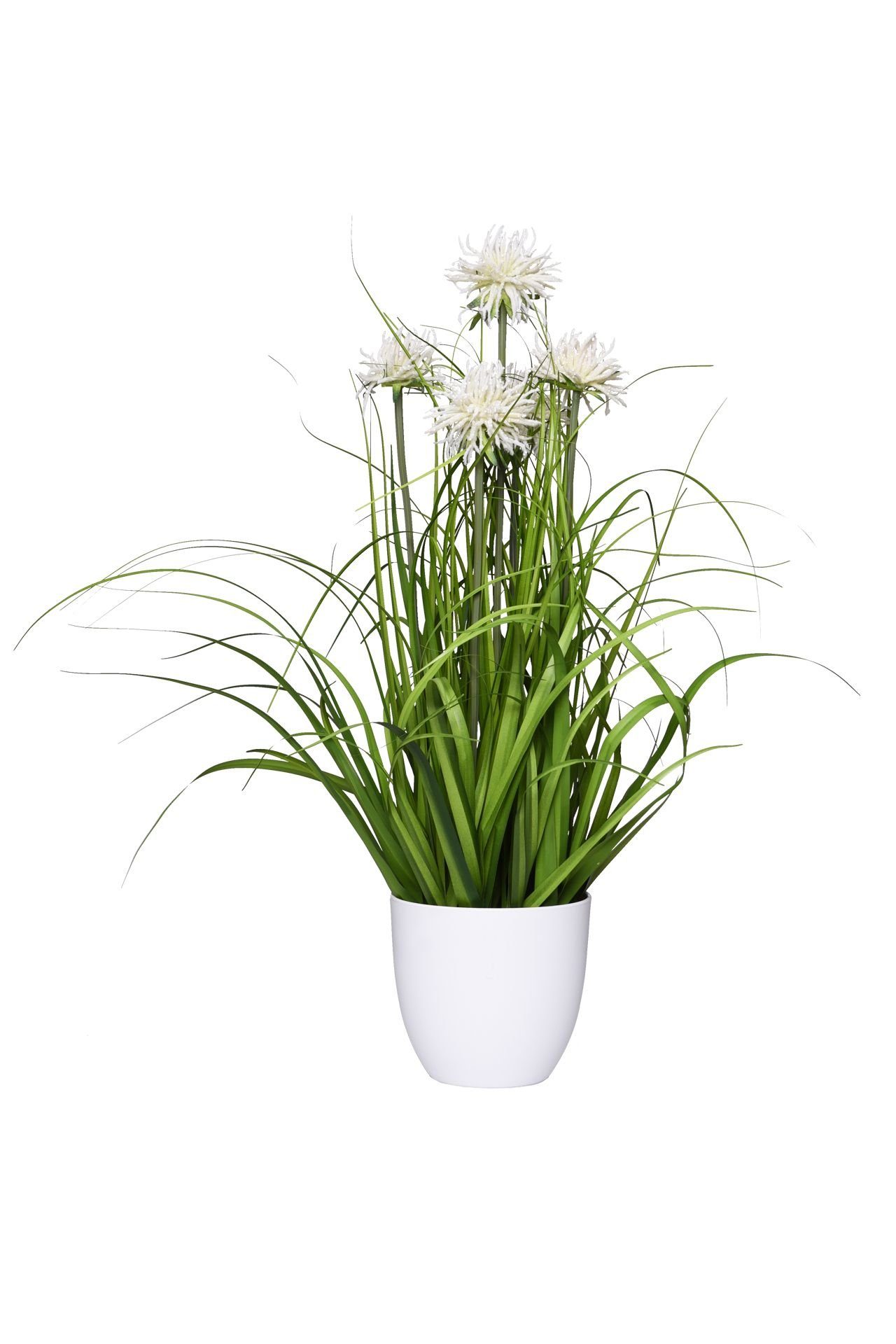 Kunstpflanze Kunstpflanze Kunstgras mit weißen Blüten NEVA - 18x78 cm, VIVANNO, Höhe 78 cm