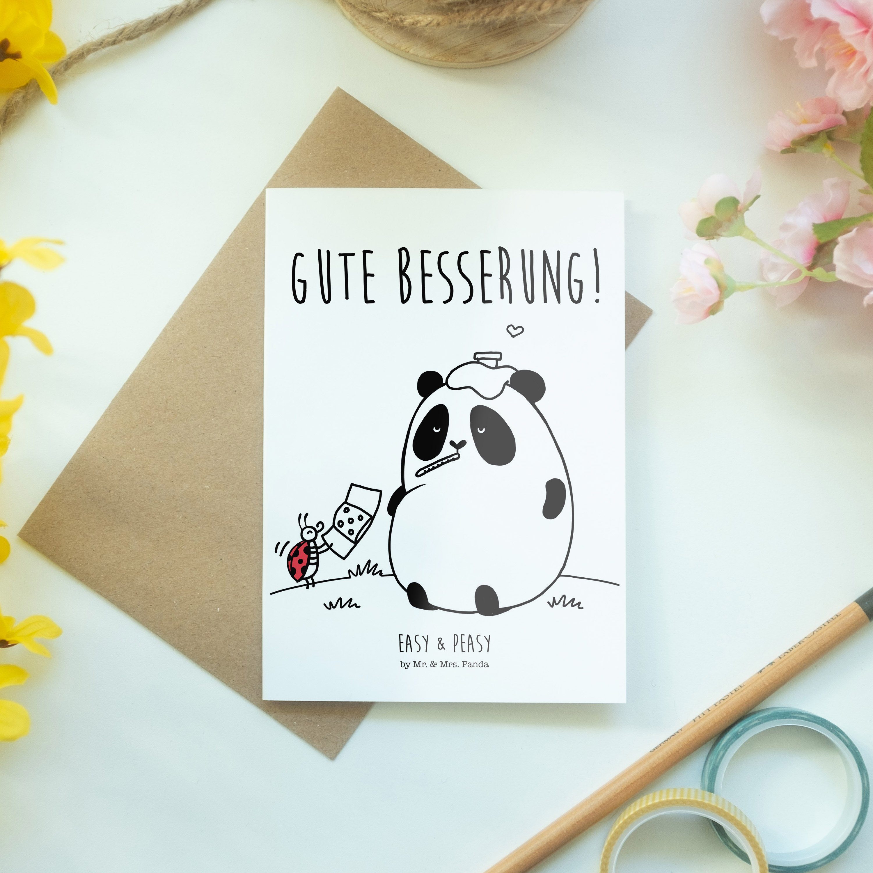 Weiß Mr. Grußkarte & Geschenk, Panda Easy Karte, - Peasy & Glü - Gute Besserung Mrs. Klappkarte,