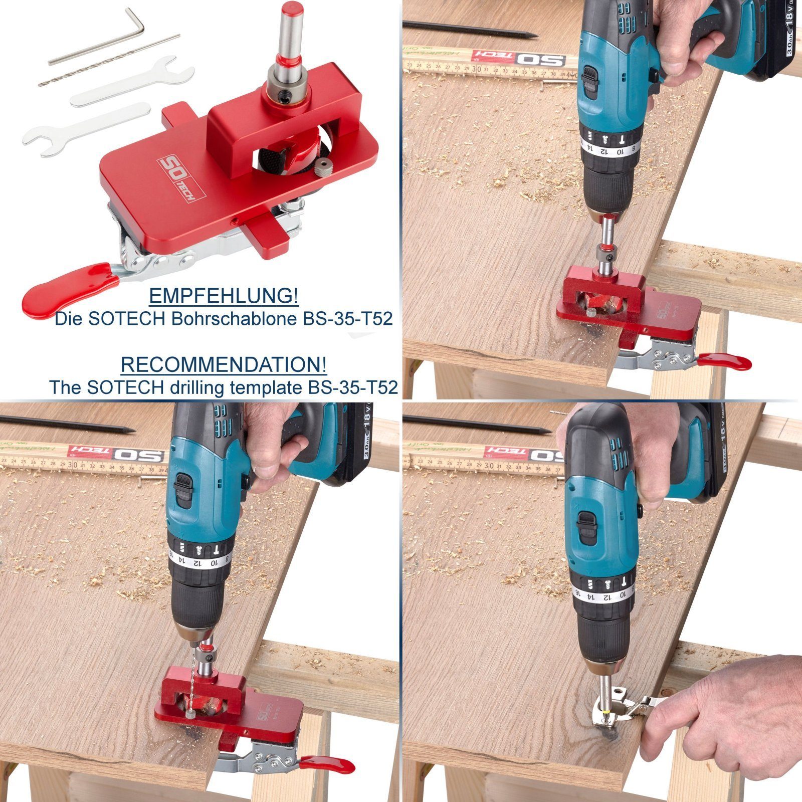 SO-TECH® Türbeschlag Topfband T45 / T52, Eckanschlag, mit Dämpfer + Kreuzplatte (20 St), Scharnier Scharniere Topfscharniere – Bild 5 von 5