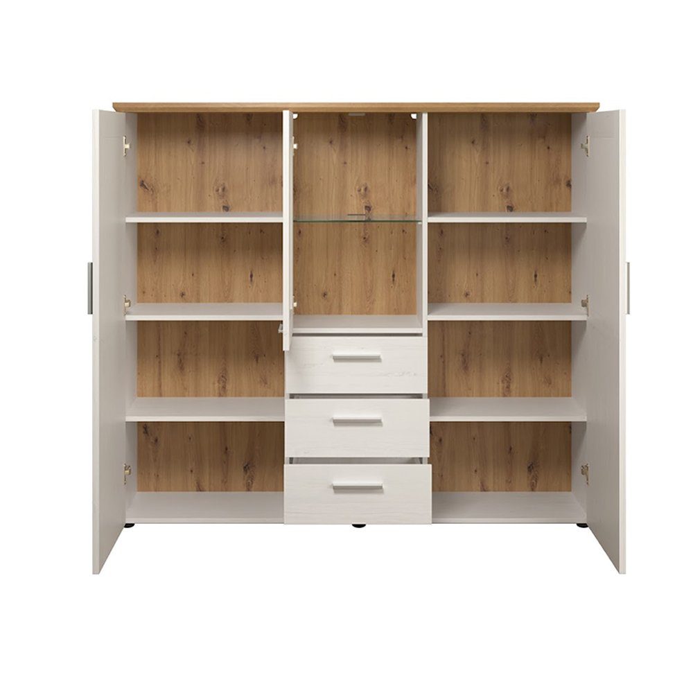 trendteam Vitrine Kommode Beistellschrank Vitrinenschrank Weiß/Braun 159x140x41cm – Bild 3 von 3
