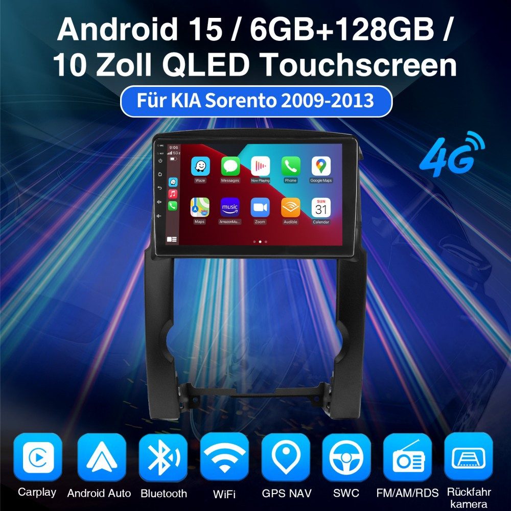 ESSGOO Für KIA Sorento II XM 2009-2013 Android 15 6+128G 4G LTE Autoradio (RDS, Digitalradio (DAB), FM, AM, Apple Carplay Android Auto 4G LTE DSP SWC)