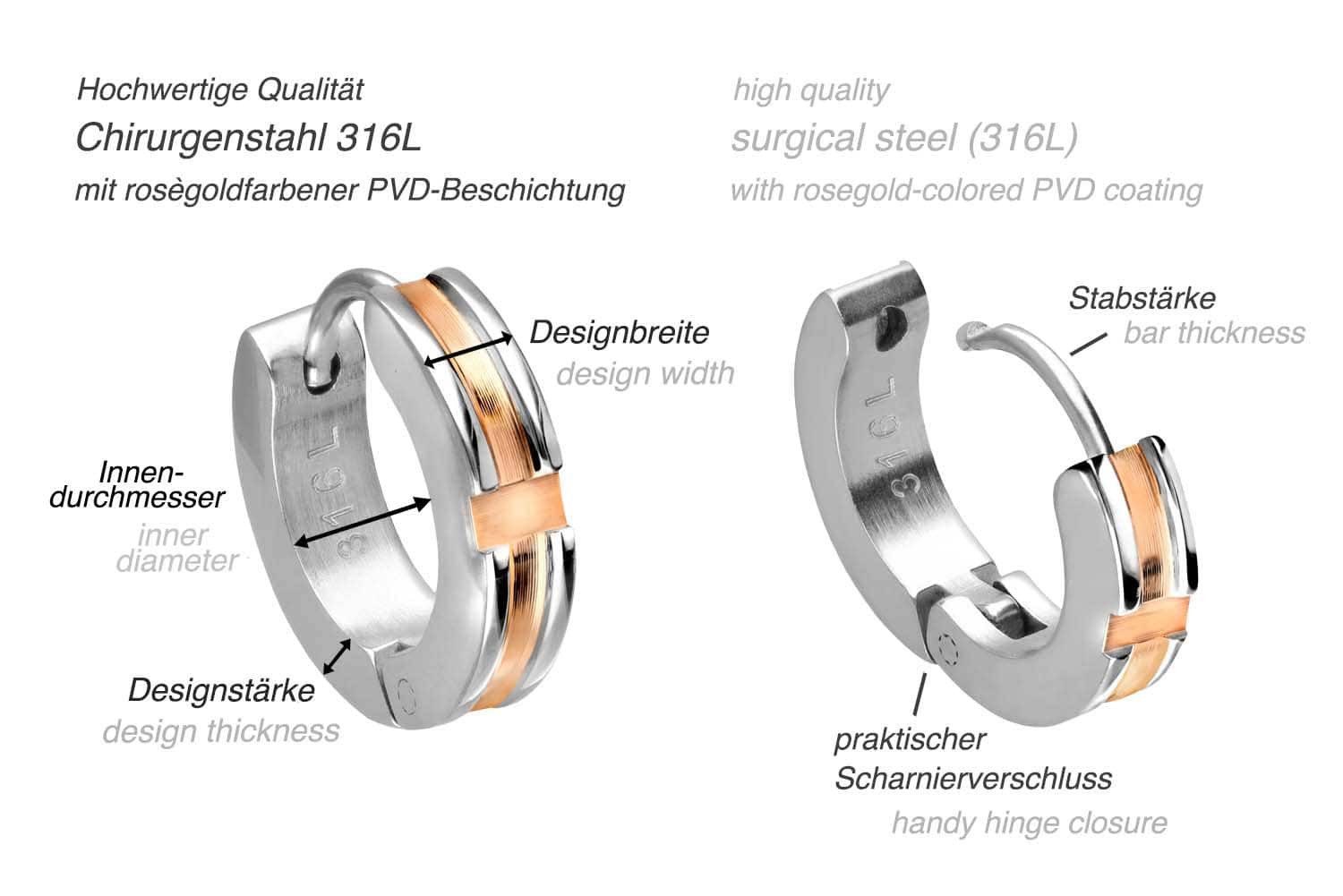 FILANGO Paar Creolen Chirurgenstahl Creolen ROSÉGOLDFARBENER STREIFEN (Creolen, 1-tlg) – Bild 2 von 3