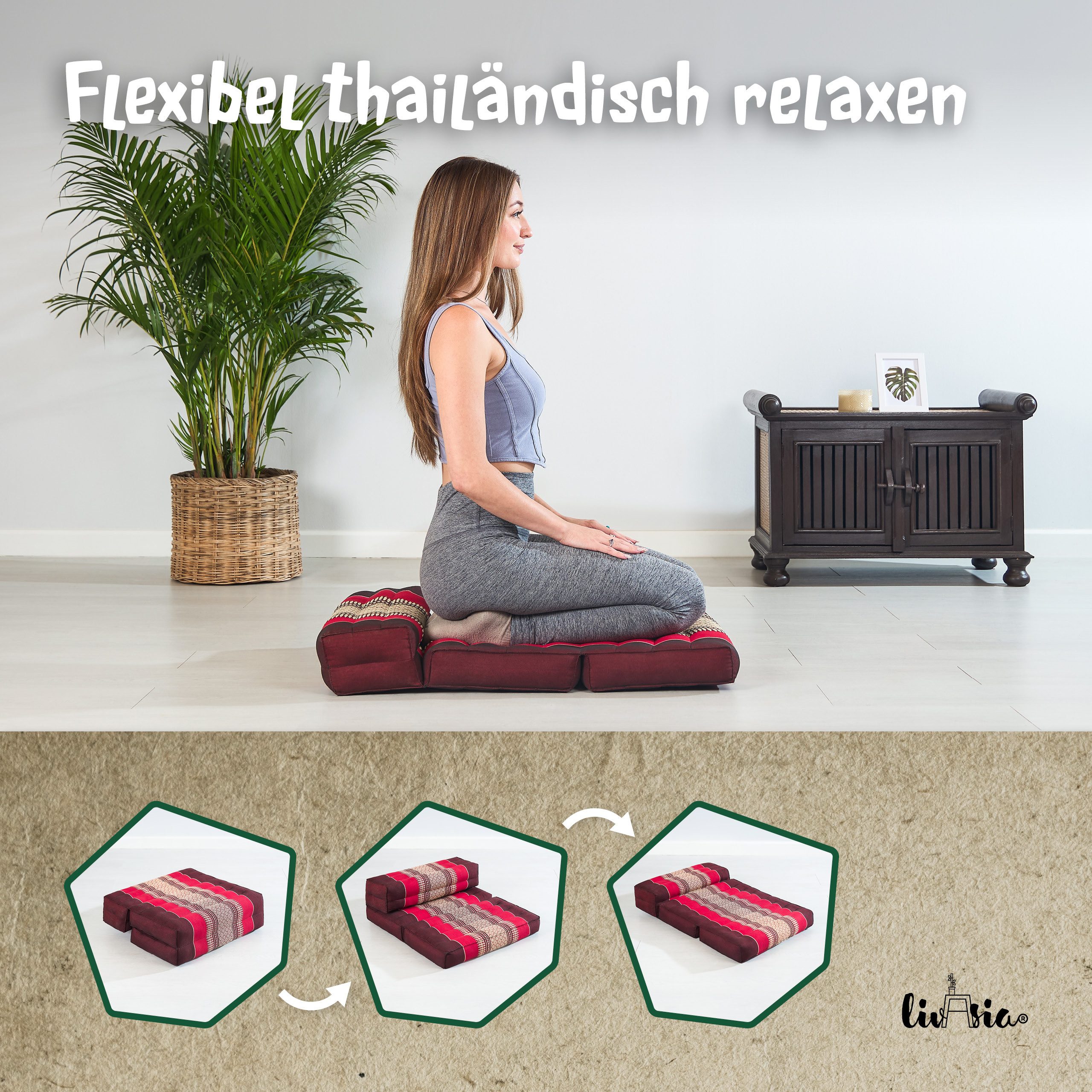 livasia Stützkissen Stützkissen faltbar, vegan und handgefertigt, 72x50x12cm, Kapok