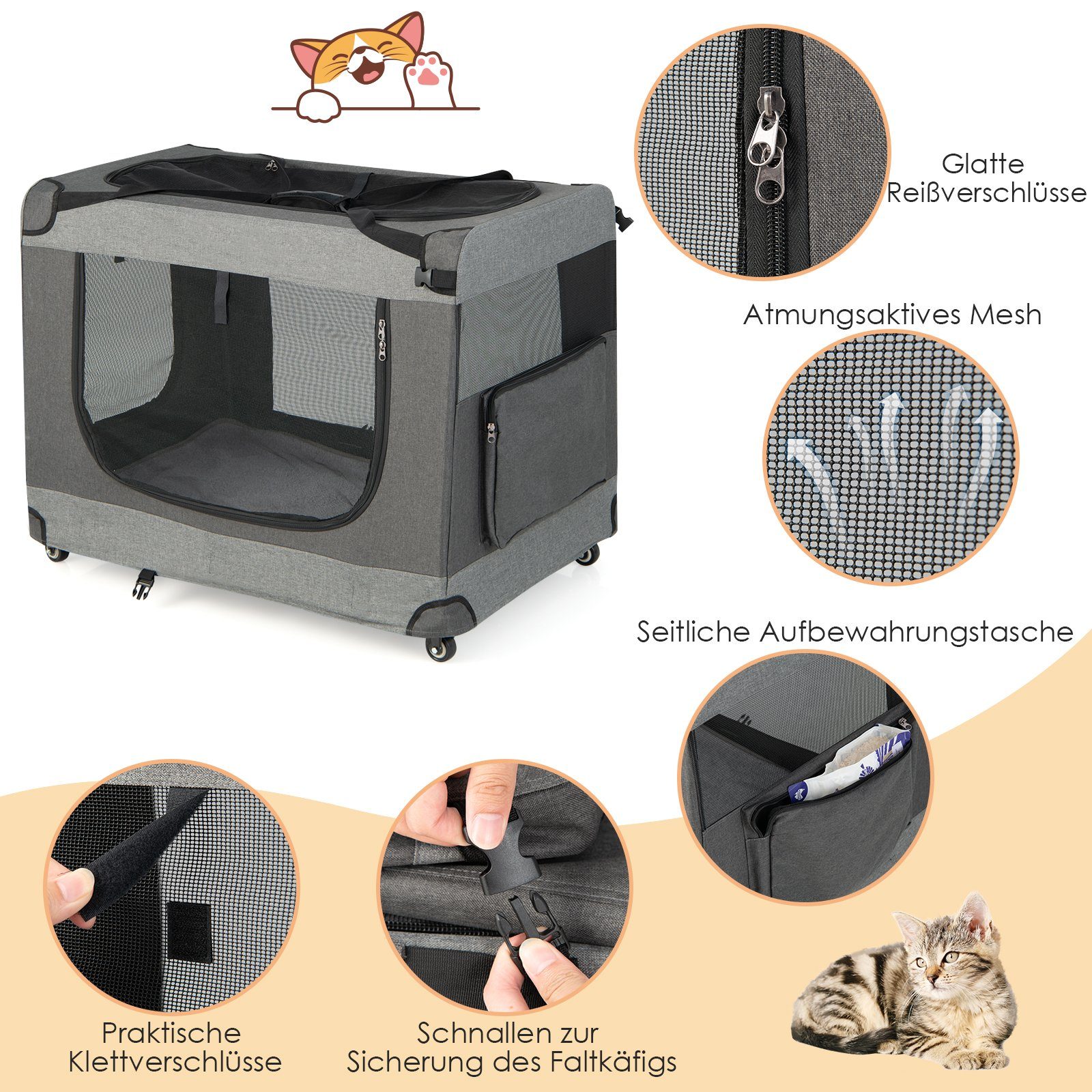 COSTWAY Tiertransportbox bis 32,00 kg, XL Hundebox, faltbar
