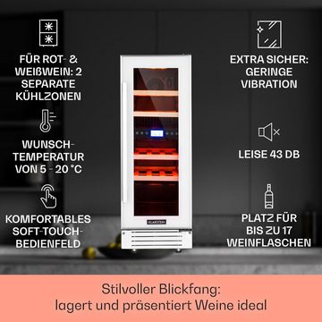 Klarstein Weinkühlschrank Vinovilla 17 Built-in Duo Quartz Edition, für 17 Standardflaschen á 0,75l,2 Zonen Wein Flaschenkühlschrank Weintemperierschrank Weinschrank