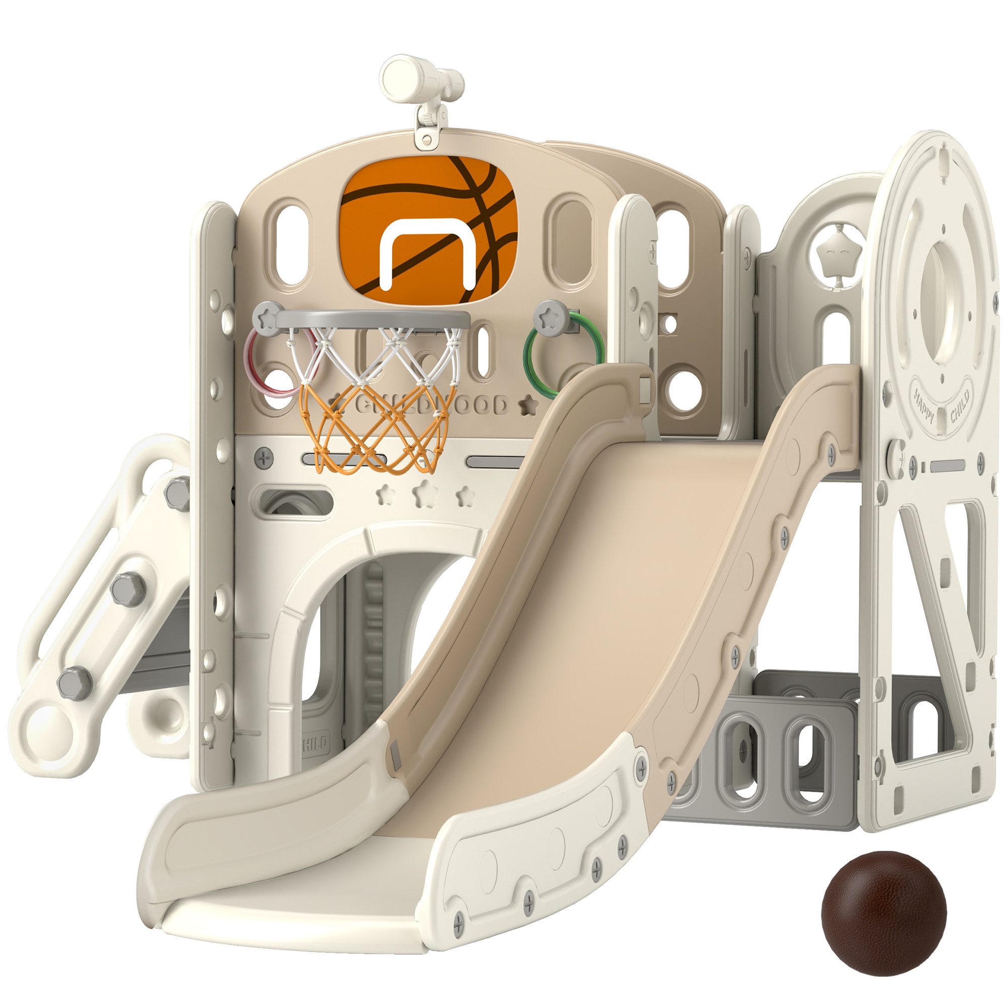 Novzep Spiel Kinder-Spielgerüst, 7-in-1 Rutsche, Indoor Spielplatz, mit Stauraum und Krabbeltunnel, 186x153x111 cm