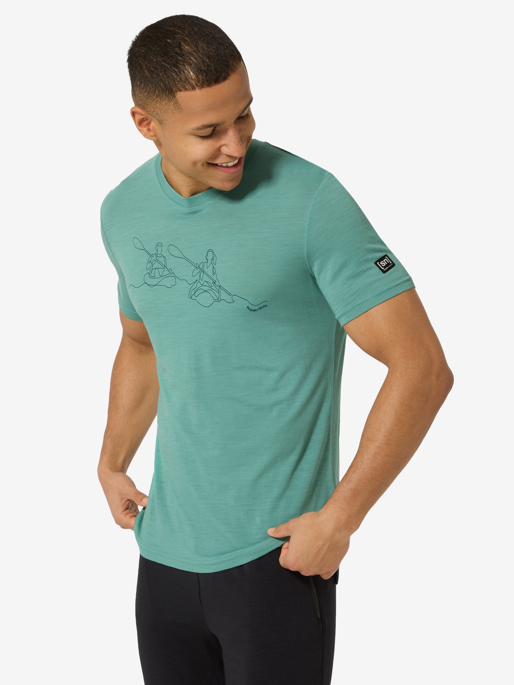 SUPER.NATURAL T-Shirt für Herren,Merino M KANULINES TEE mit Sport-Motiv, atmungsaktiv