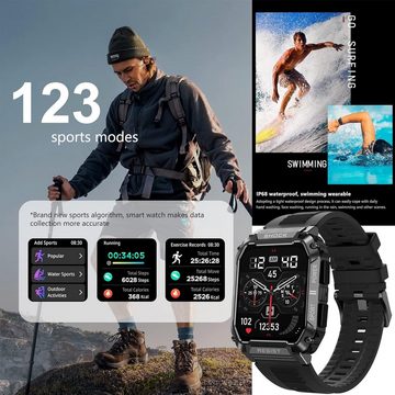 LWEARKD Noir Smartwatch (1,95 Zoll, Andriod iOS), mit Schrittzähler, Herzfrequenz, Militärische Fitnessuhr 123 Sportmodi