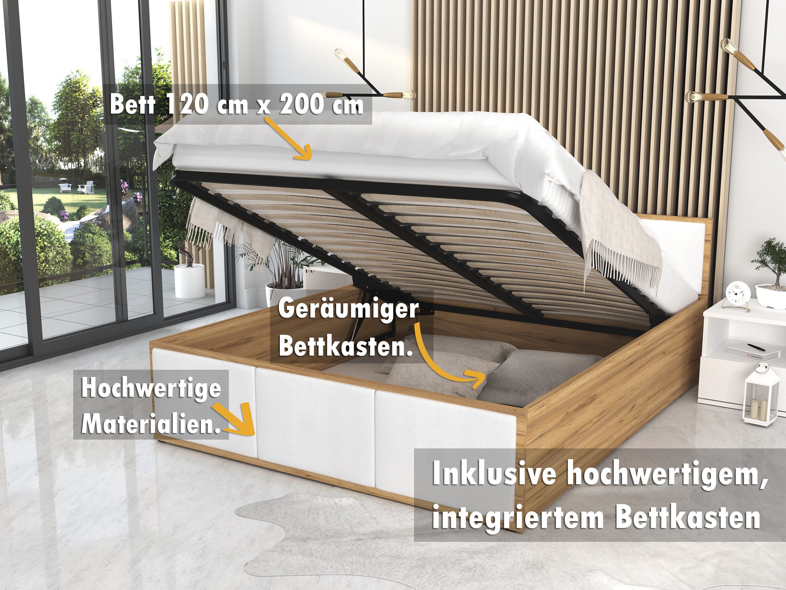 FDM Stauraumbett mit Bettkasten und Lattenrost günstig online kaufen