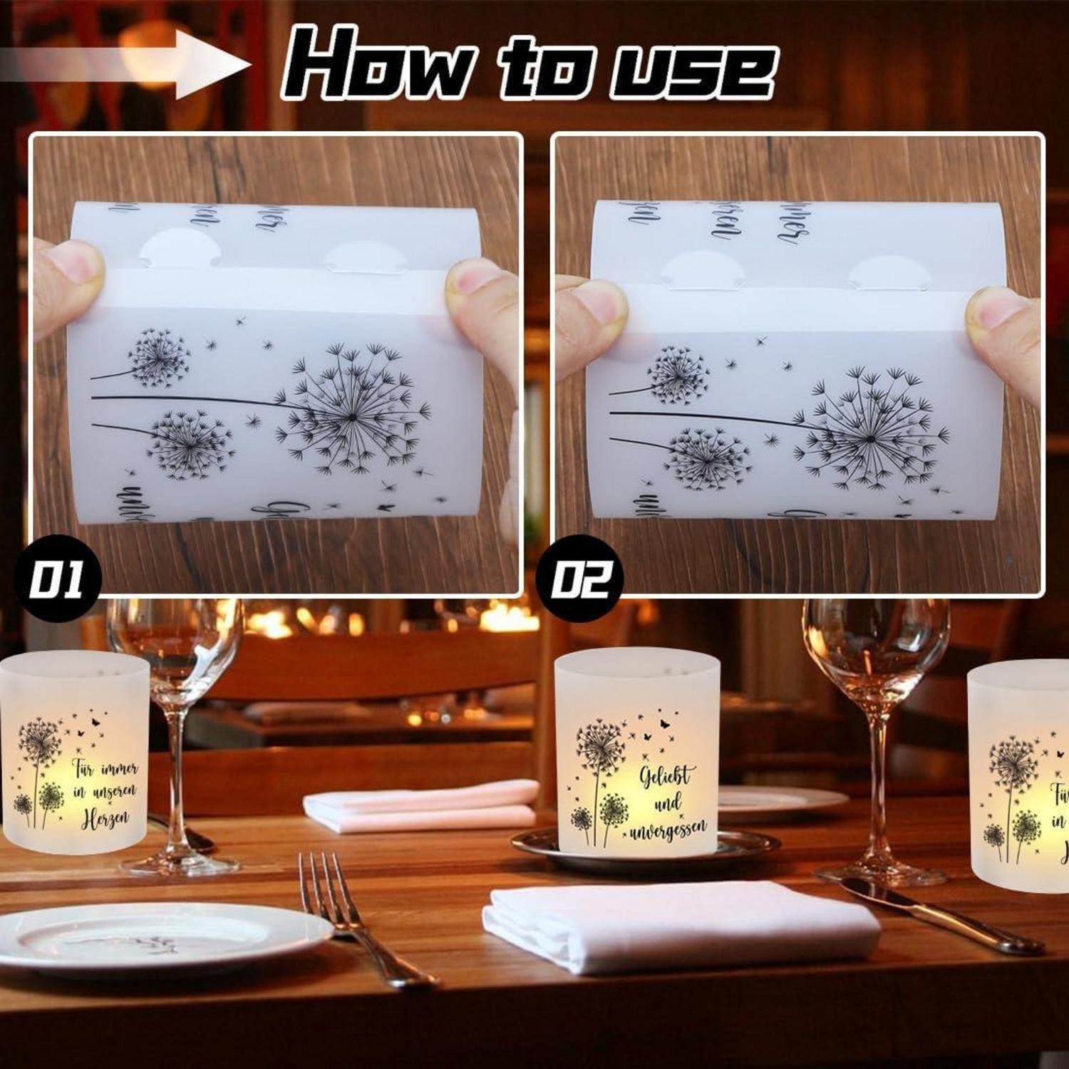 LuxusKollektion Windlicht Windlicht 12 Stück Trauerkerze Personalisiert Beerdigung Trauerlicht