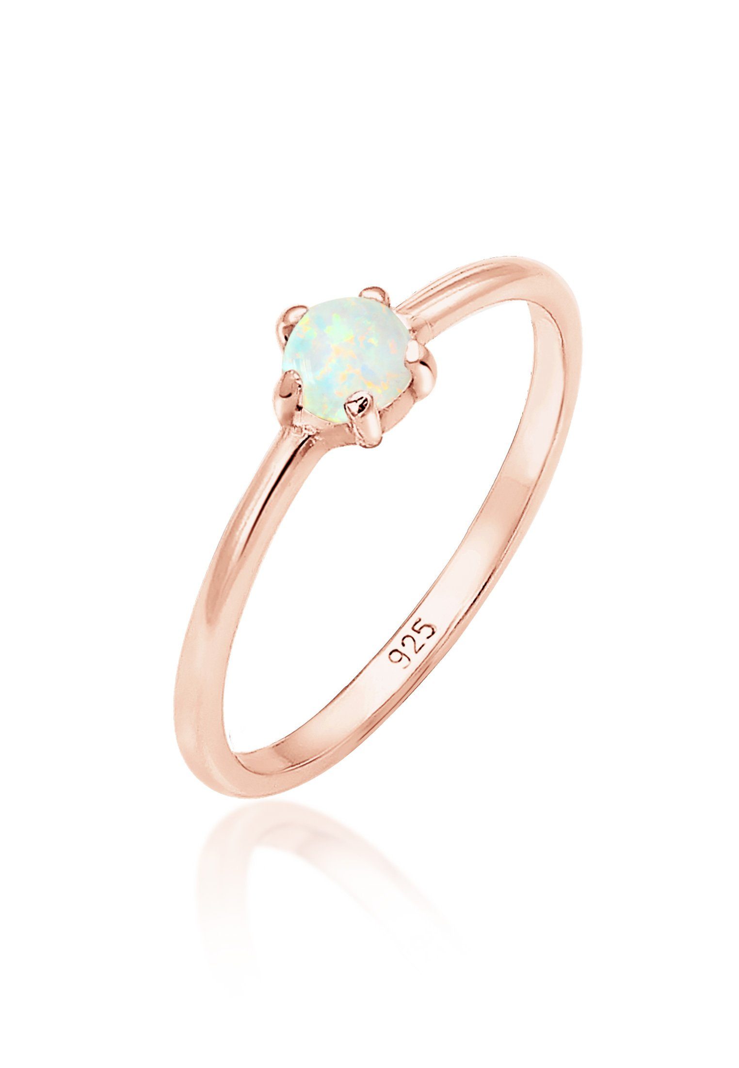 Elli Fingerring Silberring mit synth. Opal rund 925er Silber Rosegold | Silberringe