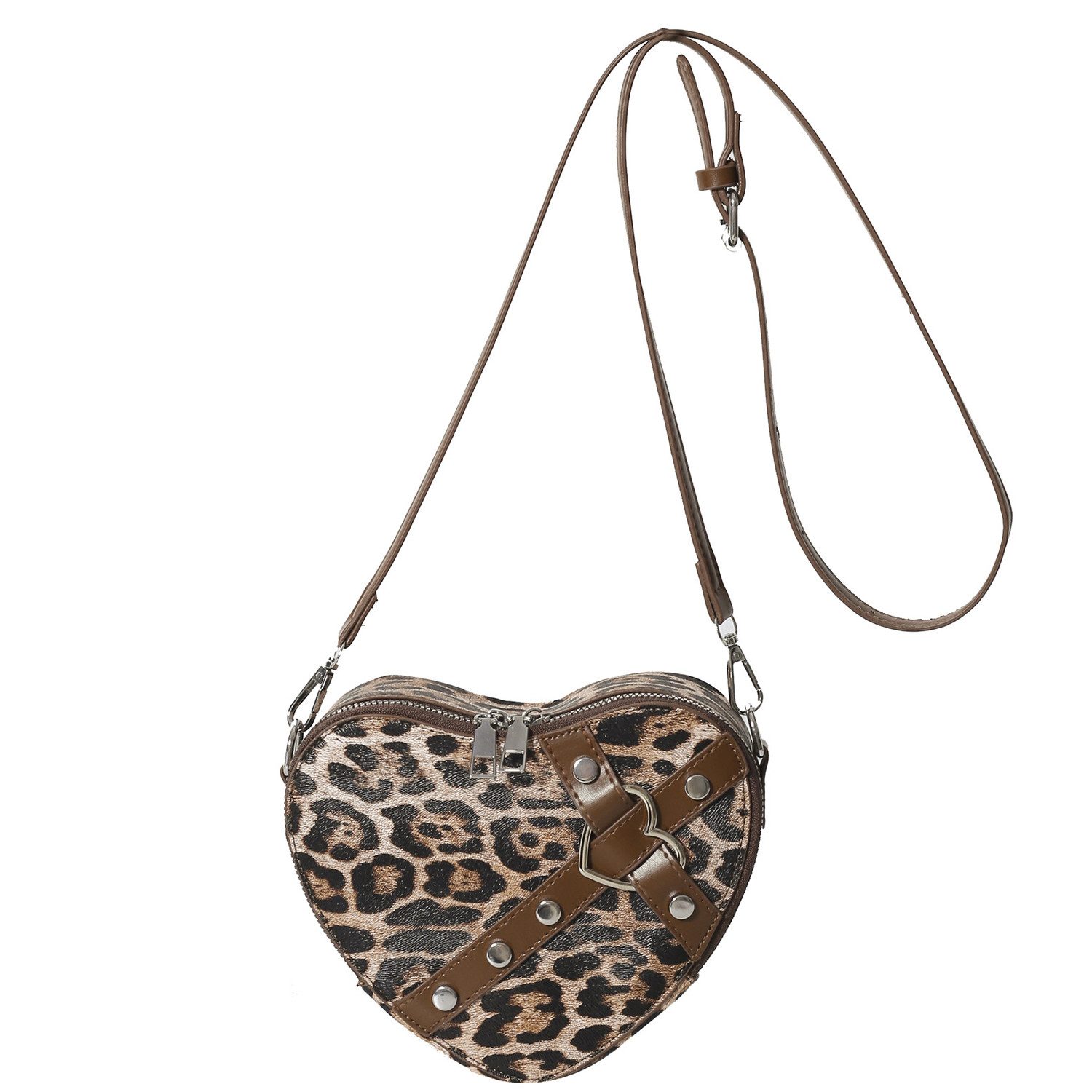 Refttenw Umhängetasche Damen Leopardenmuster mit Nieten Herztasche Umhänget günstig online kaufen