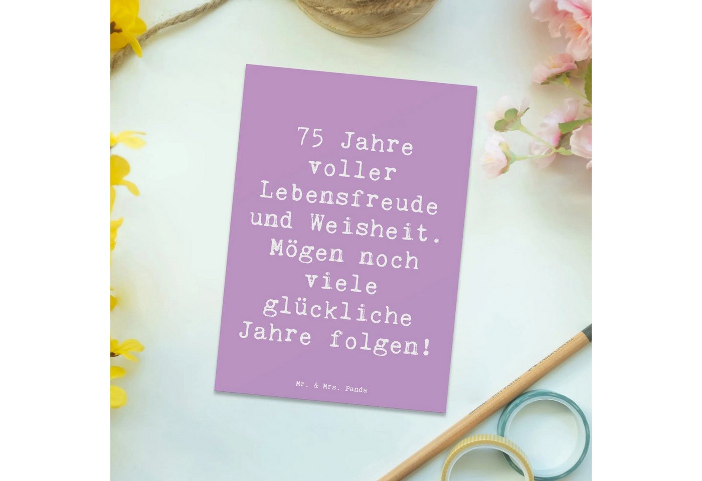 Thumbnail - Mr. & Mrs. Panda Postkarte Spruch 75. Geburtstag Lebensfreude - Lavendeltraum - Geschenk, Geburt, Lustige Sprüche