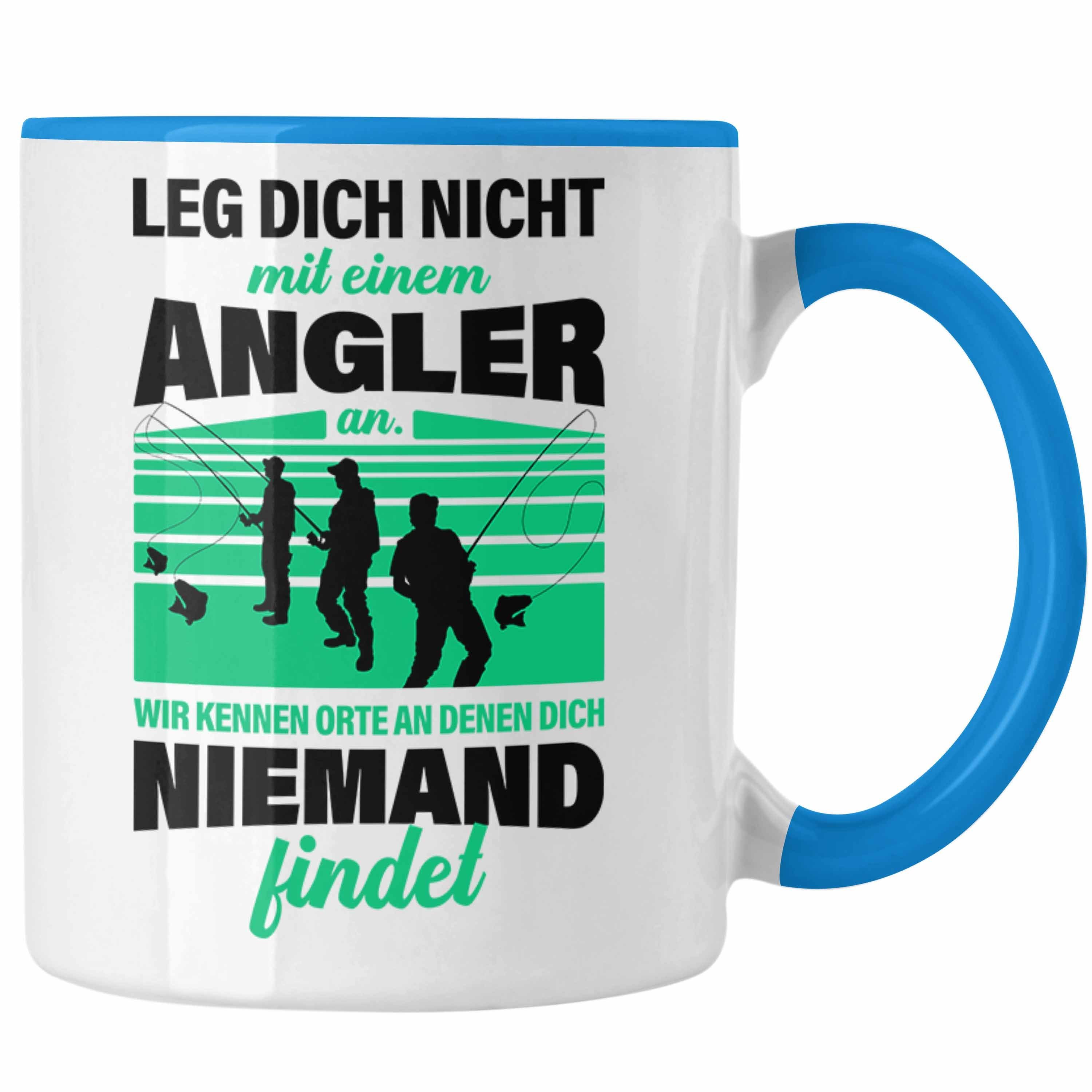 Trendation Tasse Trendation - Angler Tasse Geschenk für Männer Spruch Lustig für Fischer Geschenkidee Angeln Becher Blau