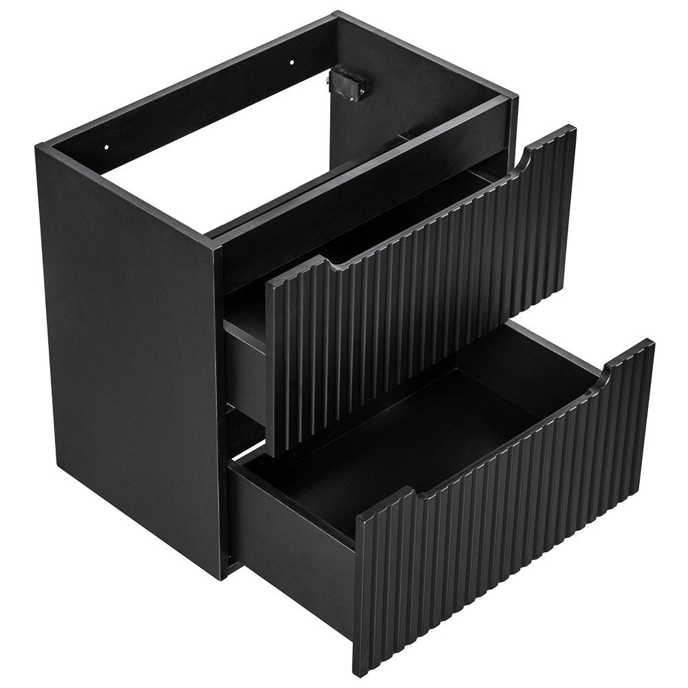 Lomadox Waschtisch NEWPORT-56-BLACK, 60cm breit mit Keramik-Waschbecken, schwarz mit gerillter Front