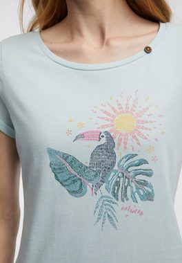 Ragwear Kurzarmshirt FLLORAH PRINT A GOTS mit Tucan Print und Zierknopf