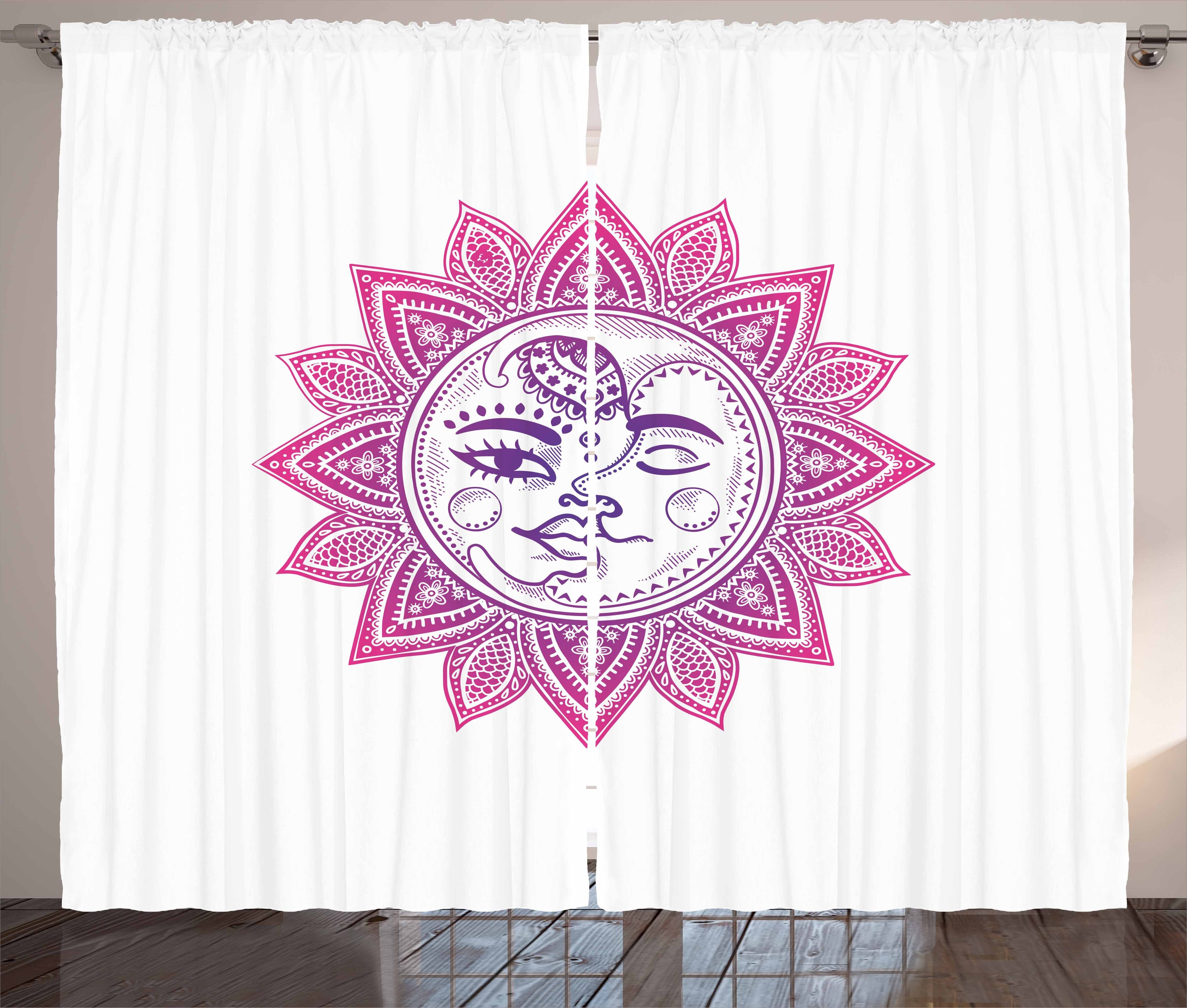 Gardine Schlafzimmer Kräuselband Vorhang mit Schlaufen und Haken, Abakuhaus, Sonne Celestial Elemente Floral