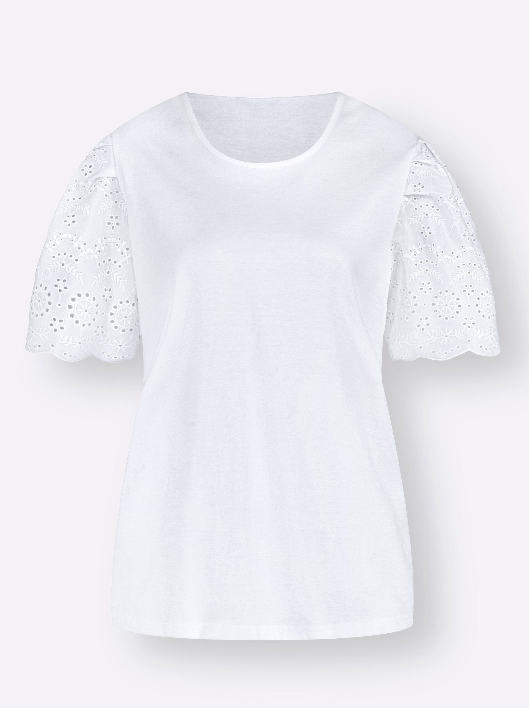 Sieh an! T-Shirt Kurzarmshirt . mit Puffärmeln und Lochstickerei