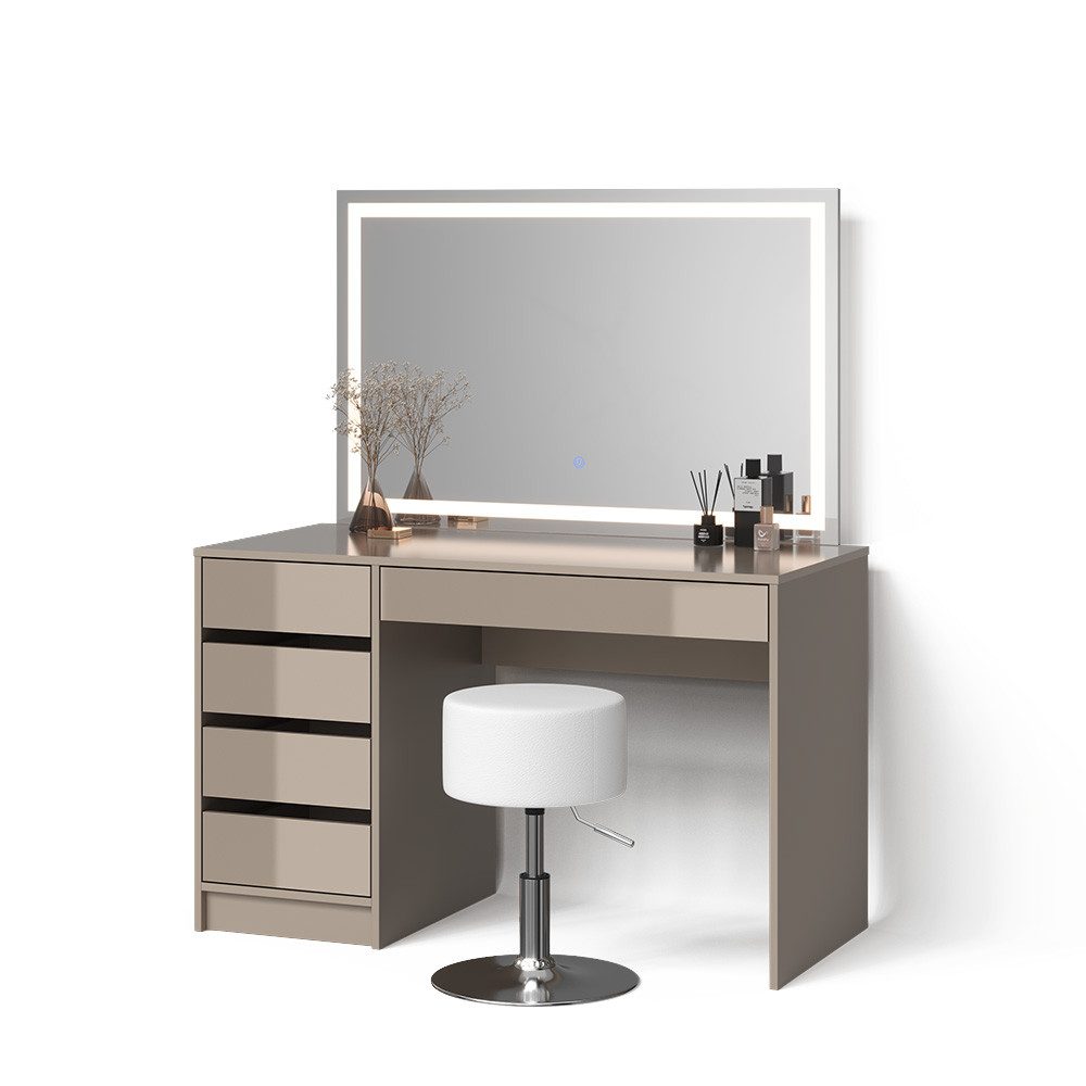Livinity® Schminktisch Imola, Greige, mit LED-Spiegel und Hocker günstig online kaufen