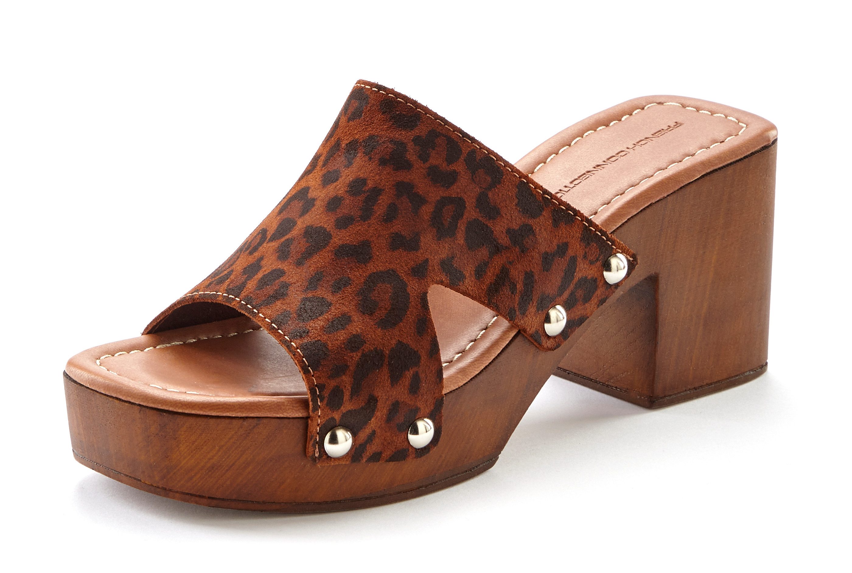 French Connection Mule, Sandale, offener Schuh, Sommerschuhe, Lederpantolette Pantolette aus Leder mit Blockabsatz und Plateausohle