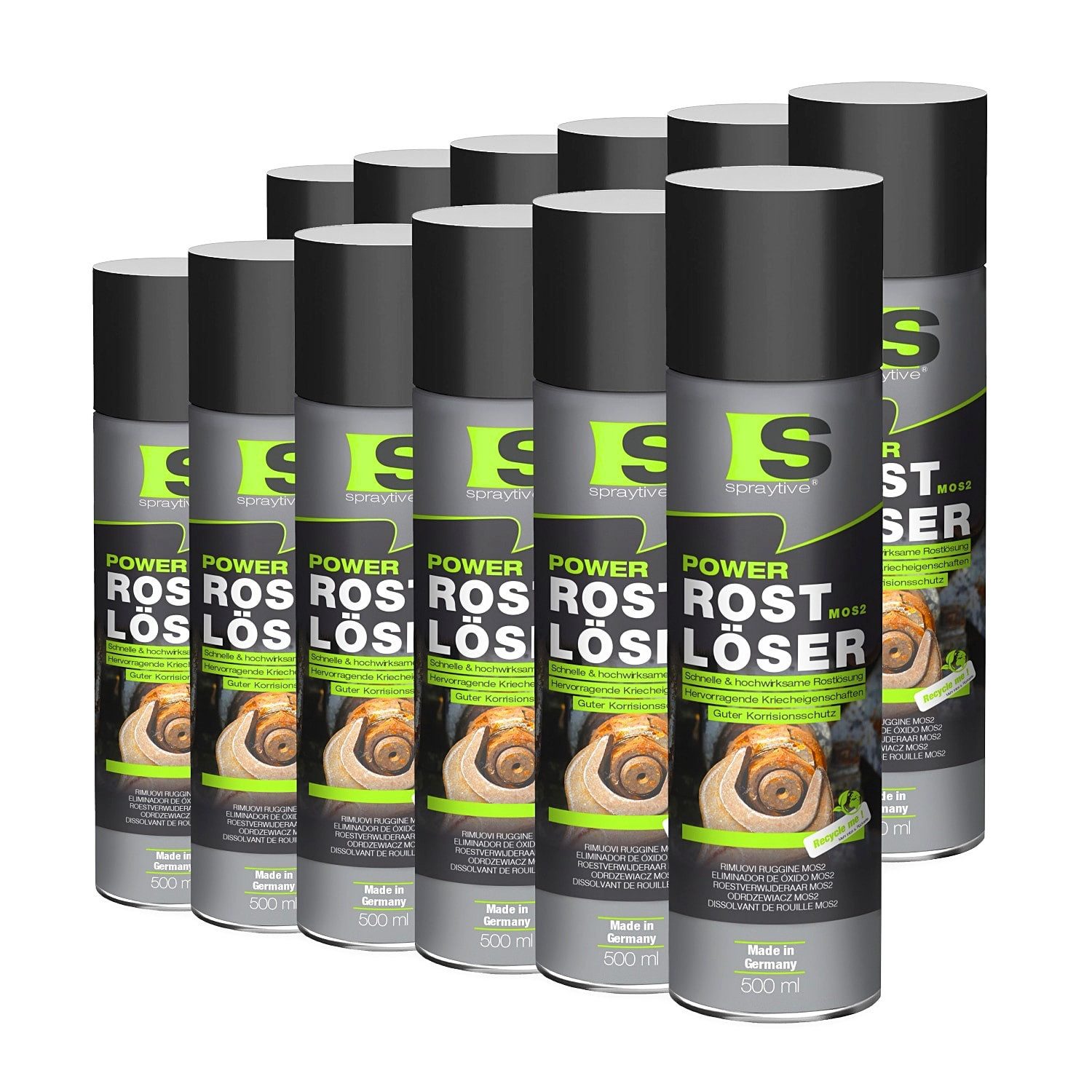 Spraytive 12x 500ml Rostlöser MoS₂ Spray – Schnellrostlöser mit Korrosionsschutz Rostentferner (Made in Germany)