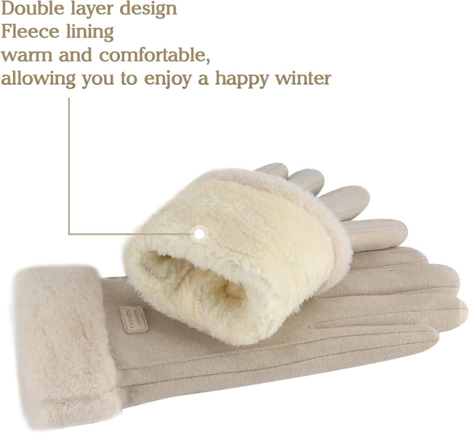 warm Fleecehandschuhe A0503 Fleece, hält elegant, Herz Beige Kunstfell, Alster winddicht, mit Handschuhe, Alster Warme Damen Herz