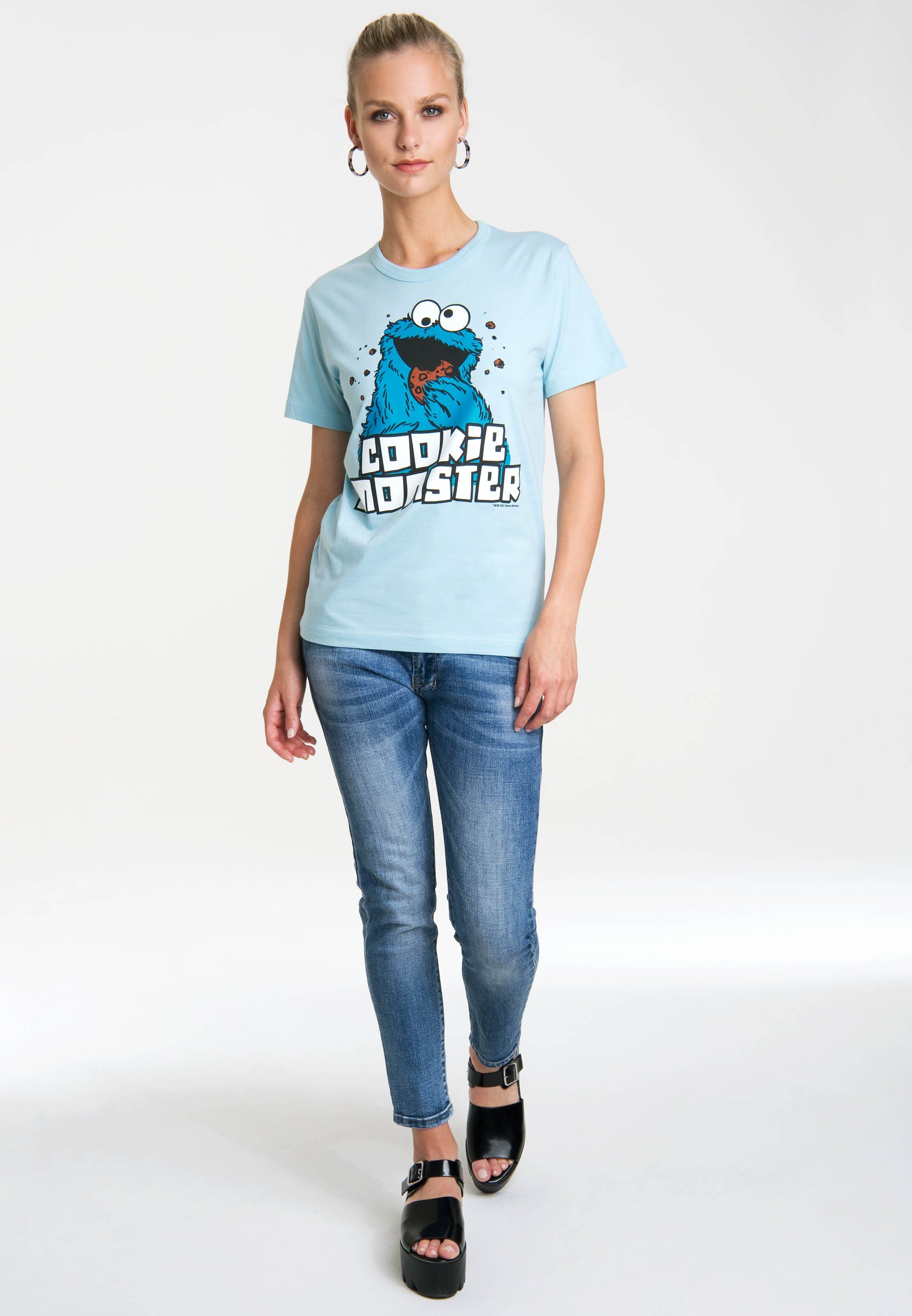 lizenziertem T-Shirt - LOGOSHIRT Krümelmonster Sesamstrasse mit hellblau Originalddesign