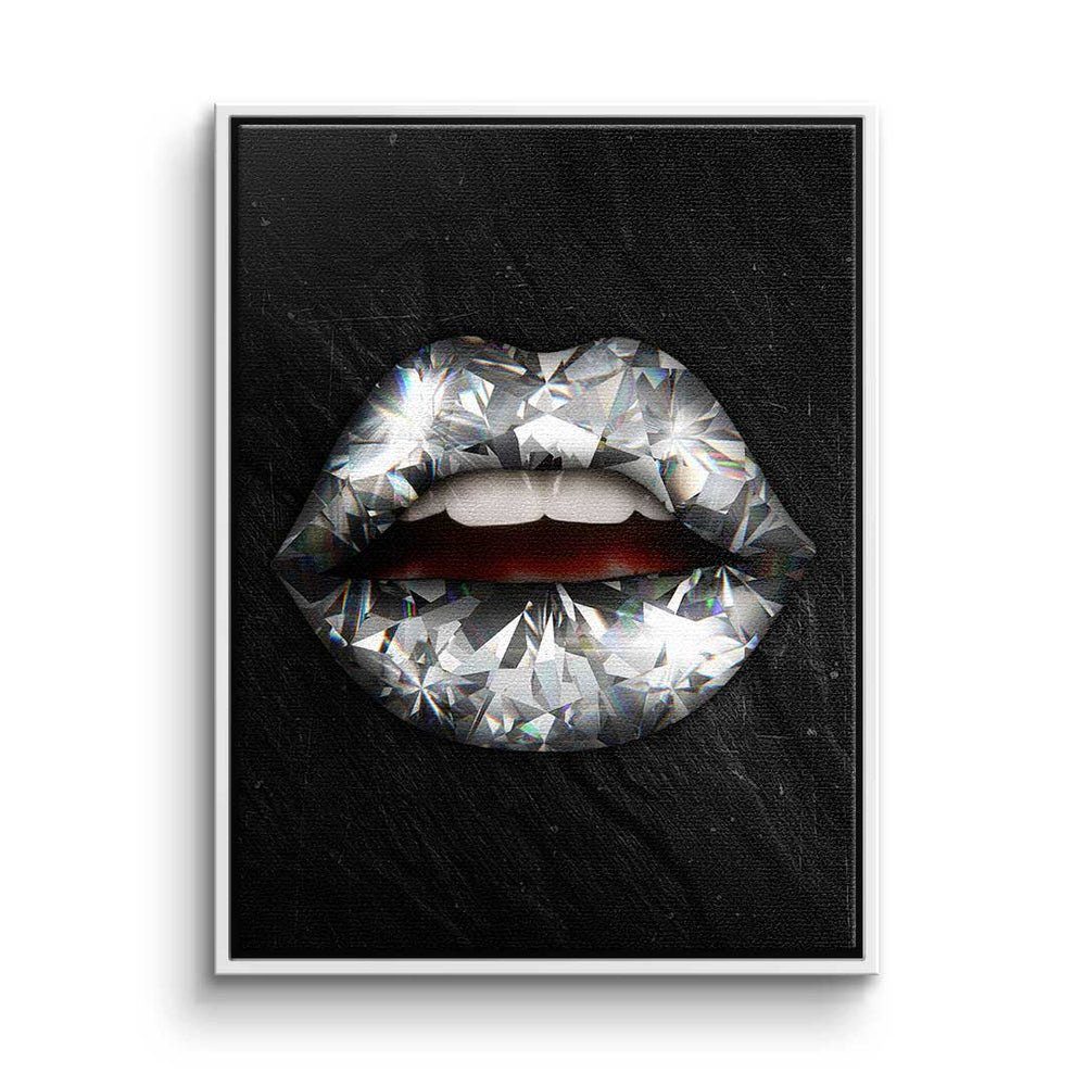 DOTCOMCANVAS® Leinwandbild, Premium Leinwandbild - goldener - modernes Art Pop Lippen Rahmen Wandbil - X Diamant