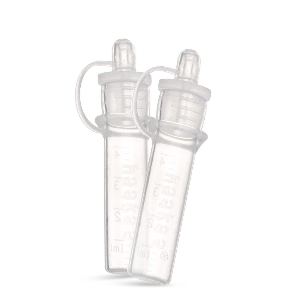 Haakaa Handmilchpumpe Kolostrum Sammler 2er Set Milchauffänger, 2-tlg., Einzeln verpackt und sterilisiert, Klare Messwerte, Ungiftig und sicher für Neugeborene