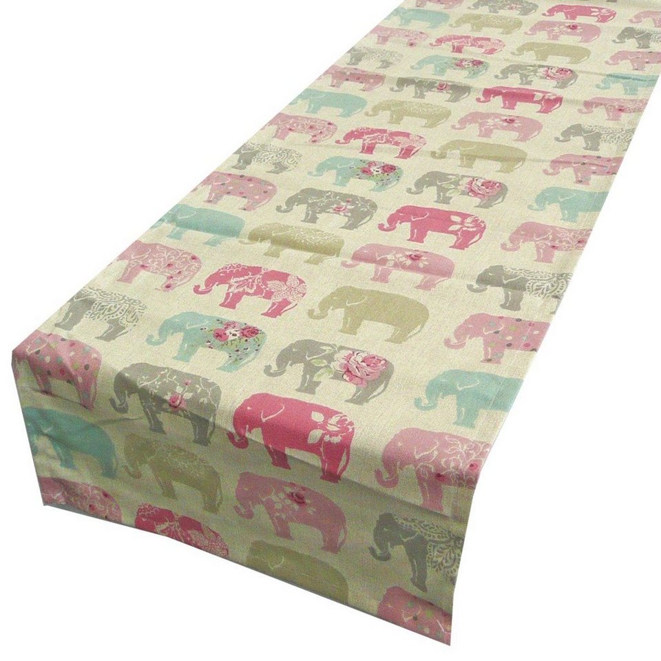 SCHÖNER LEBEN. Tischläufer Tischläufer Elefanten Pastell rosa türkis  40x160cm