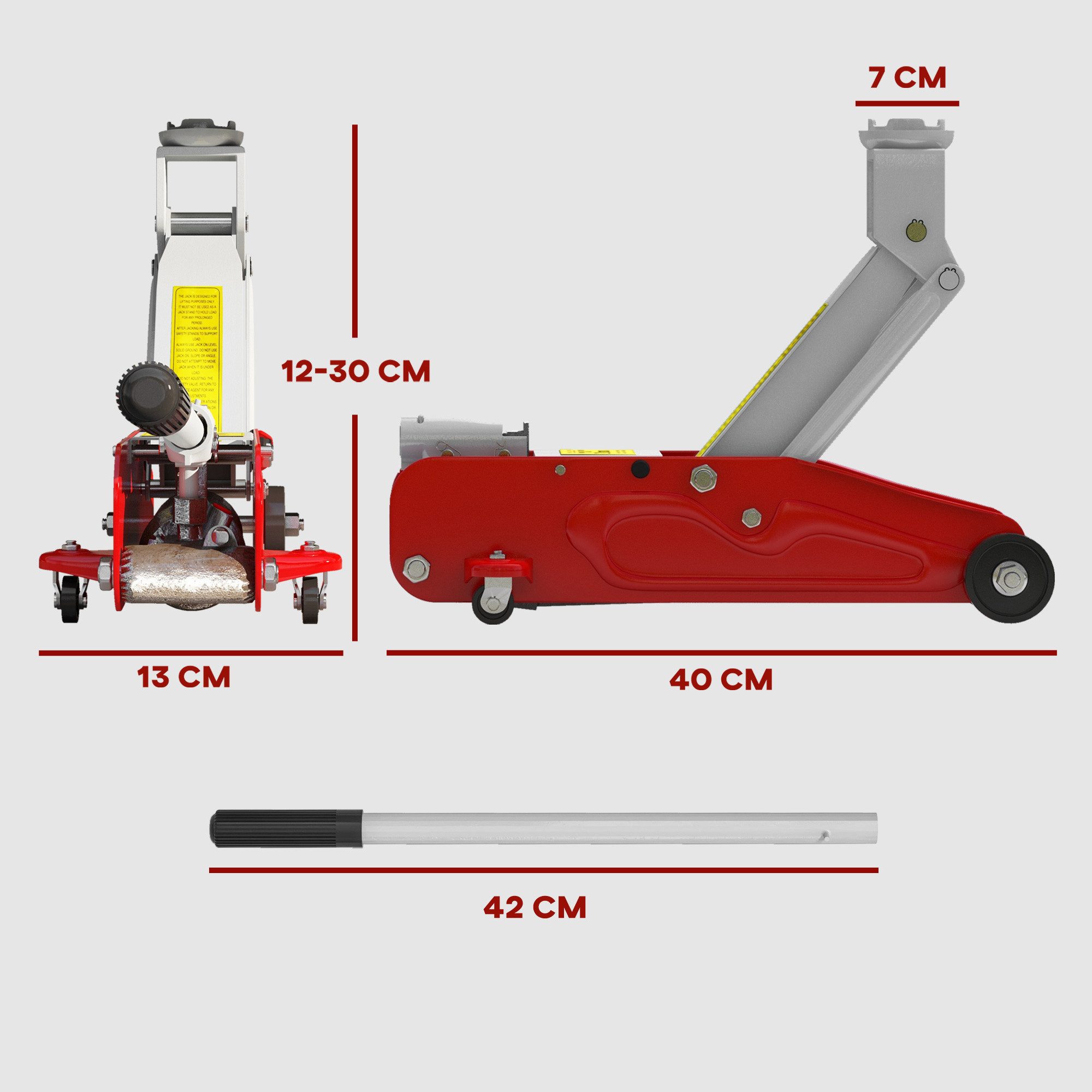 HOMCOM Wagenheber Hydraulischer 2t, Kompakter mit 360° Rollen, Stahl, max. Hubhöhe: 30 cm, Rangierwagenheber, 1-tlg., Wagenheber für Auto, mit Überlastschutz